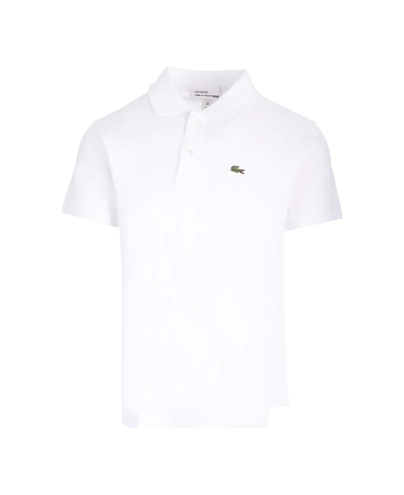 Comme des Garçons X Lacoste Asymmetric-hem Logo Patch Polo Shirt - White