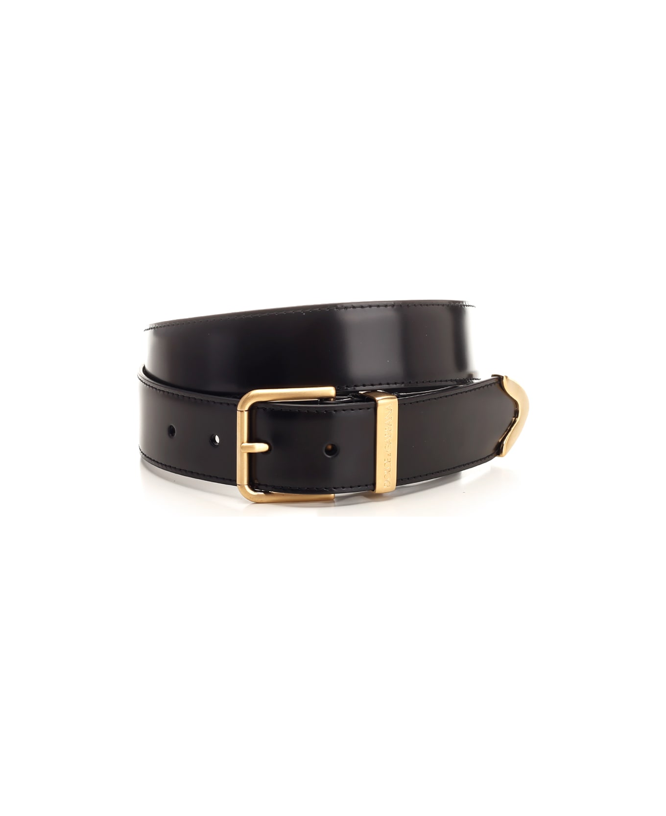 Dolce & Gabbana Black Belt With Golden Buckle - black ベルト