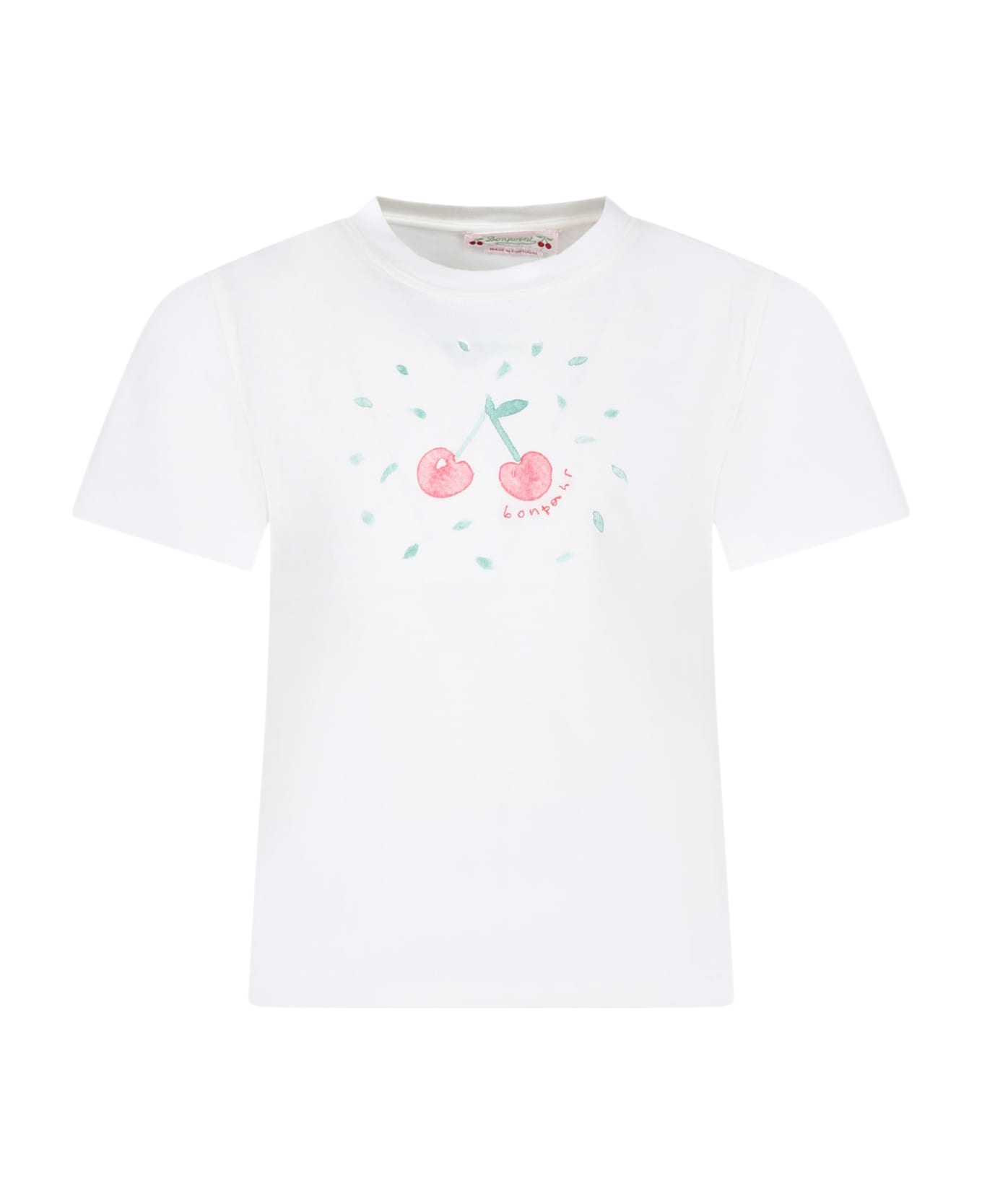 Bonpoint White T-shirt For Girl With Iconic Cherries - White