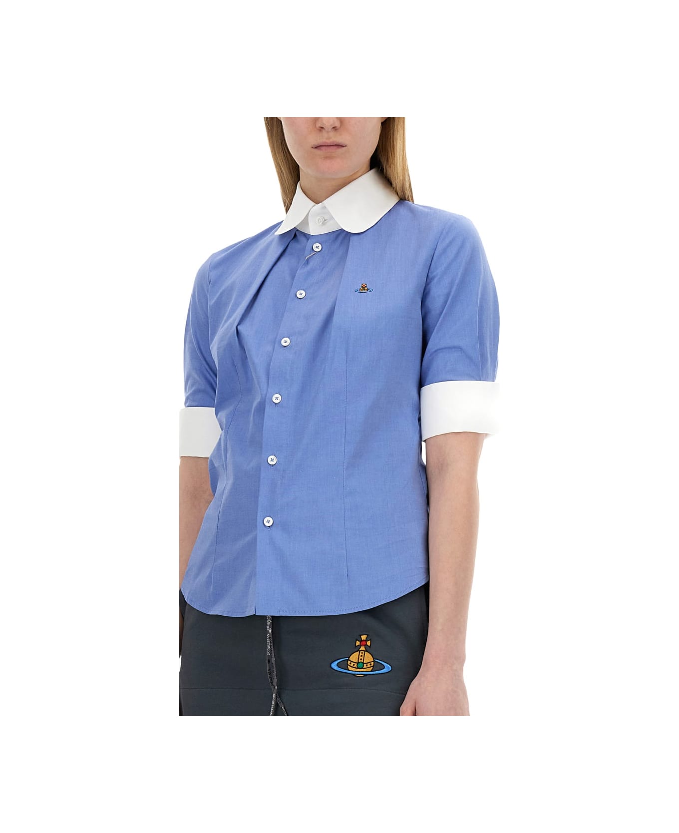 Vivienne Westwood Shirt With Orb Embroidery - AZURE