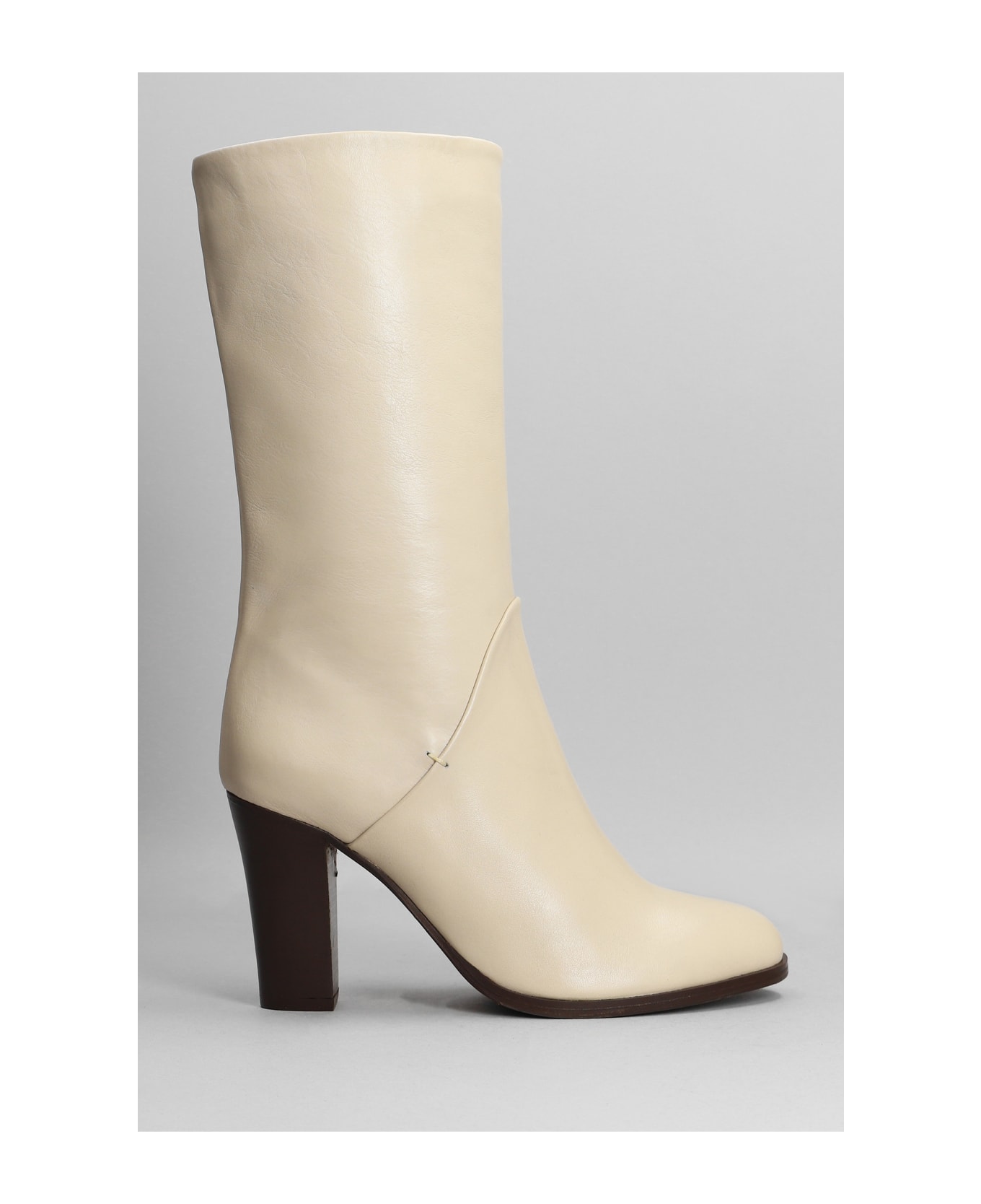 Julie Dee High Heels Ankle Boots In Beige Leather - beige