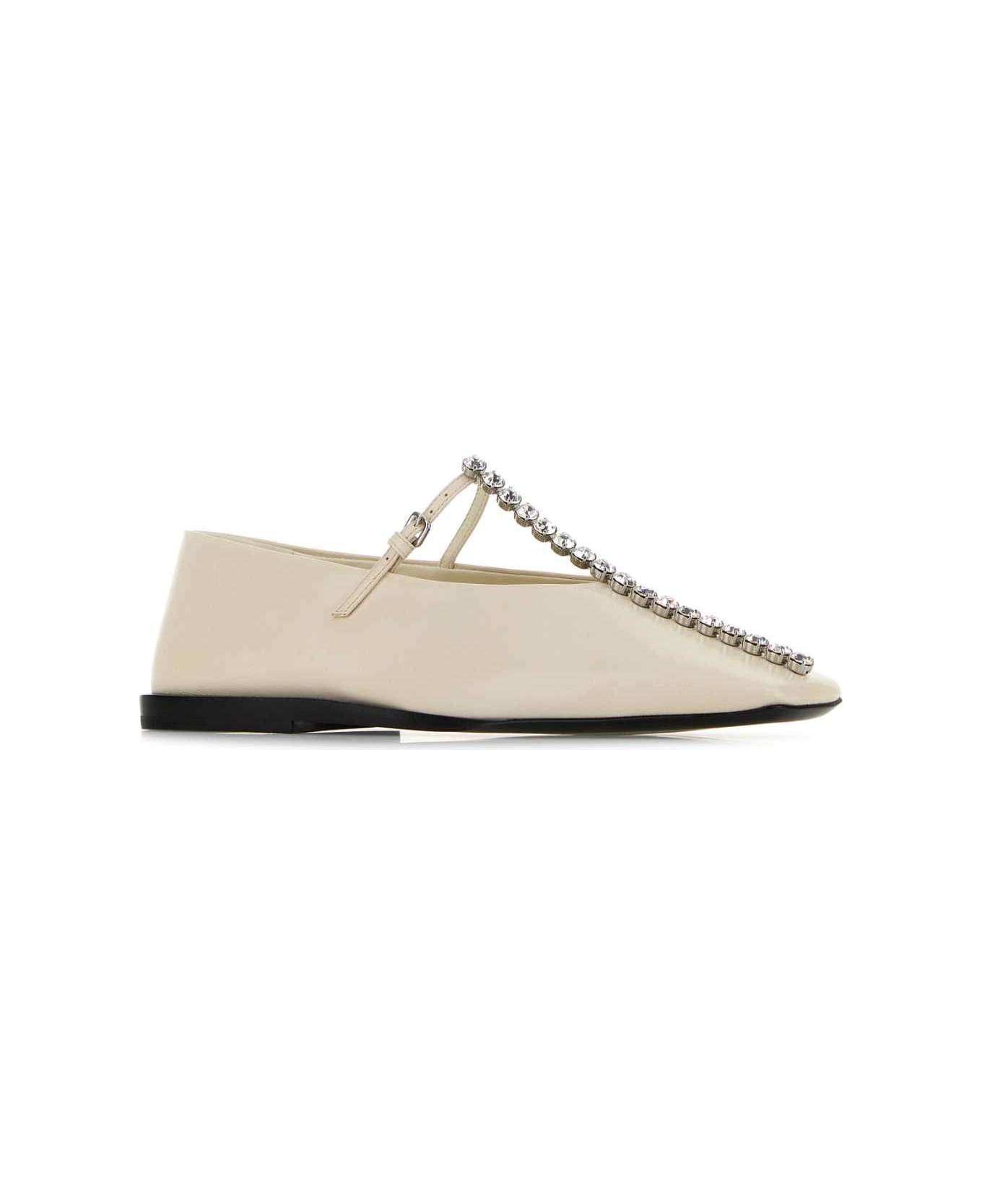 Jil Sander Ivory Leather Ballerinas - EGGSHELL