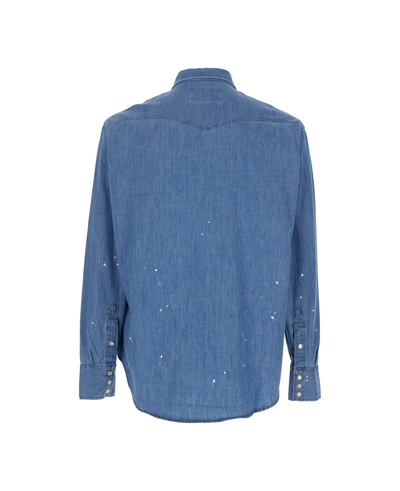Tonywack Light Blue Shirt With Classic Collar And All-over Hand Painted Details In Denim Man - Light blue