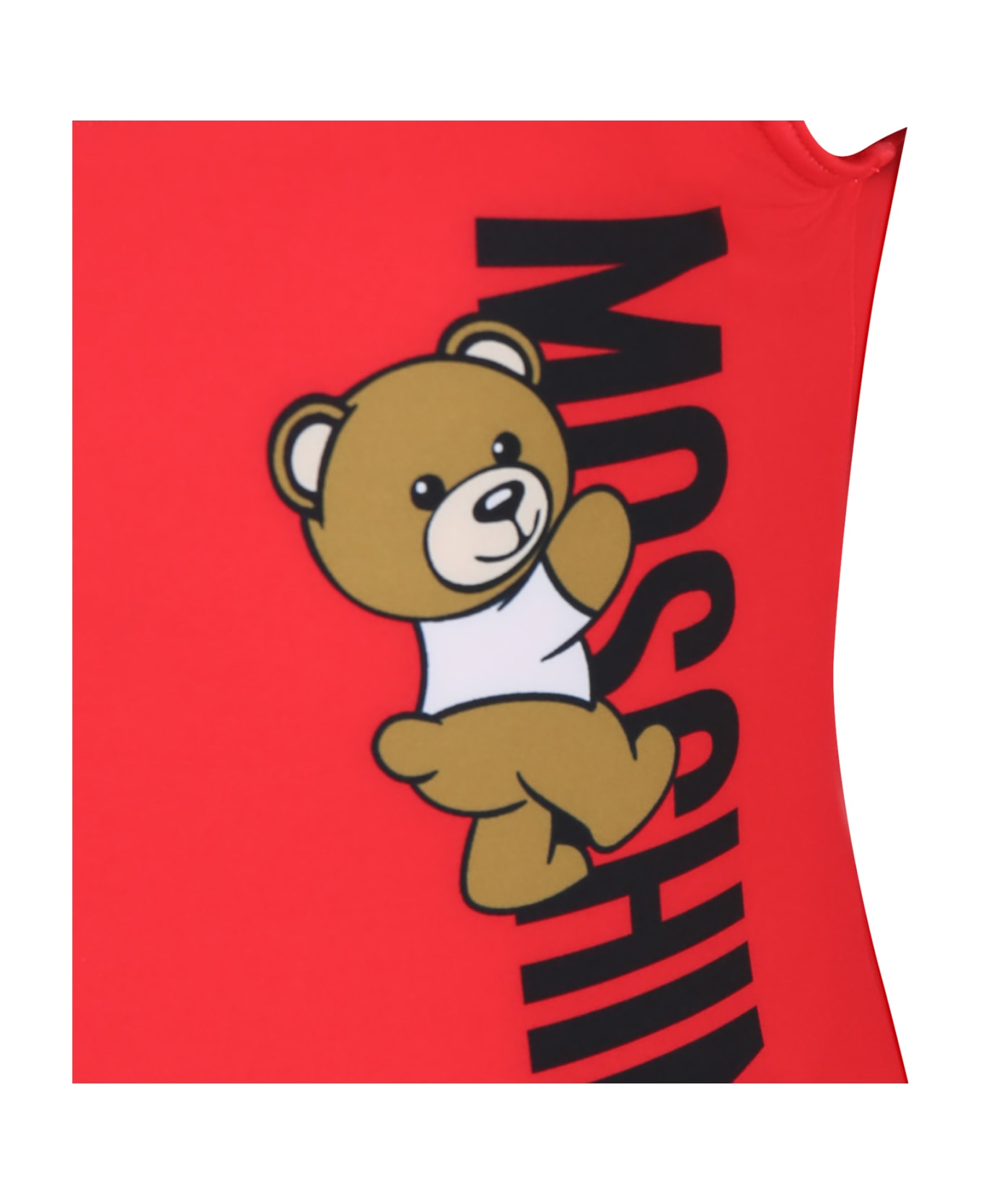 Moschino Red Swimsuit For Girl With Teddy Bear And Logo - Red
