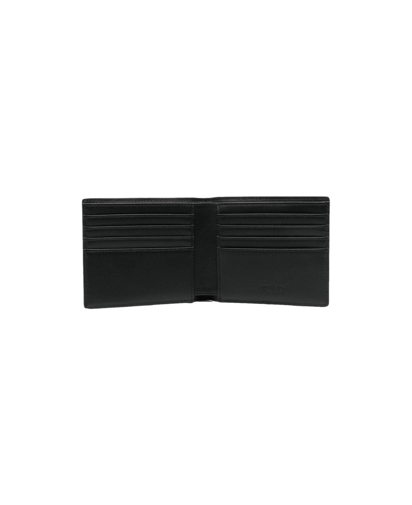 Kenzo Black Bifold Wallet With Logo Print To The Front In Leather Man