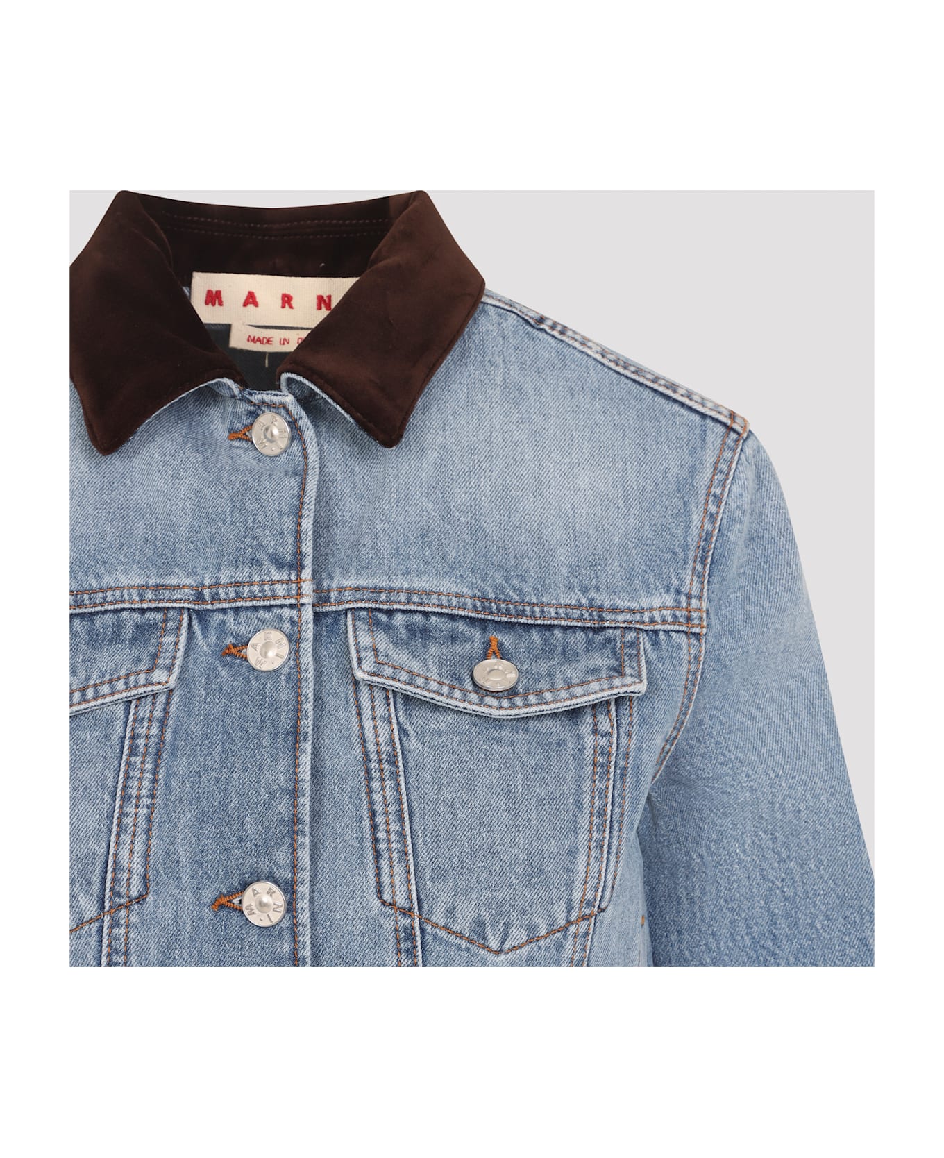 Marni Washed Bull Denim Trucker Cropped Jacket - Deep Blue