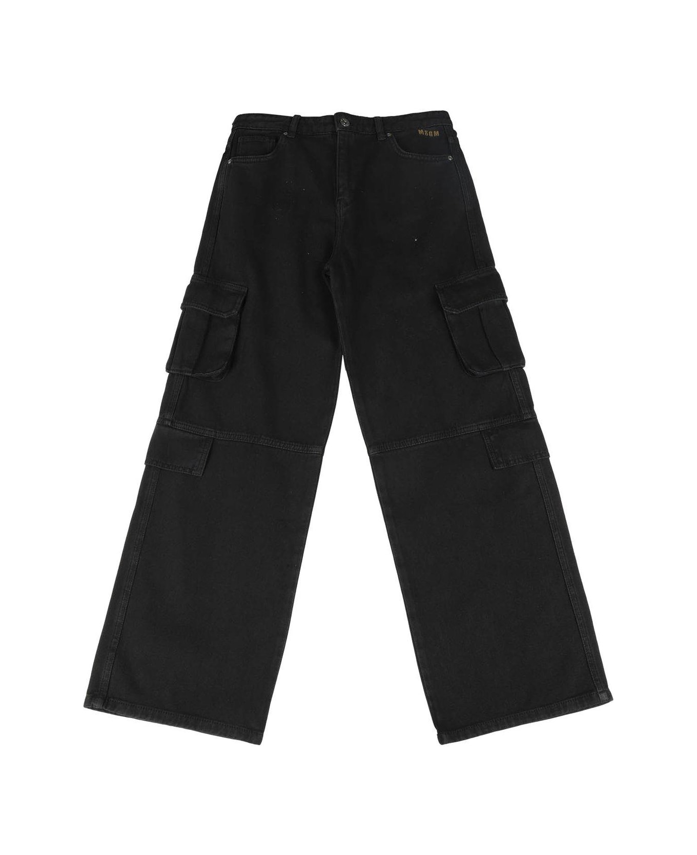 MSGM Logo Embroidered Wide Leg Jeans - BLACK ボトムス
