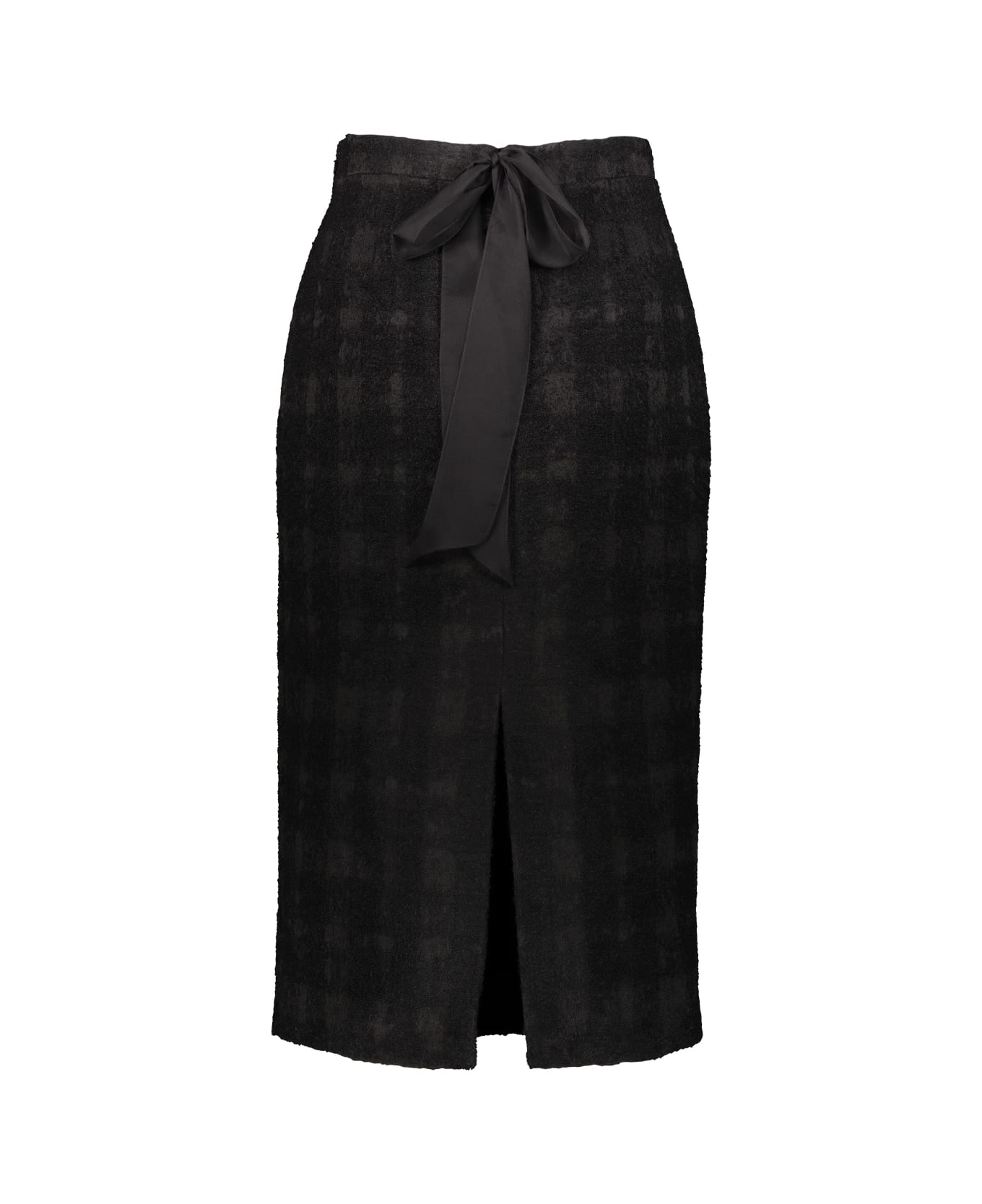 Rochas Pencil Skirt In Solid Check Boucle - Black
