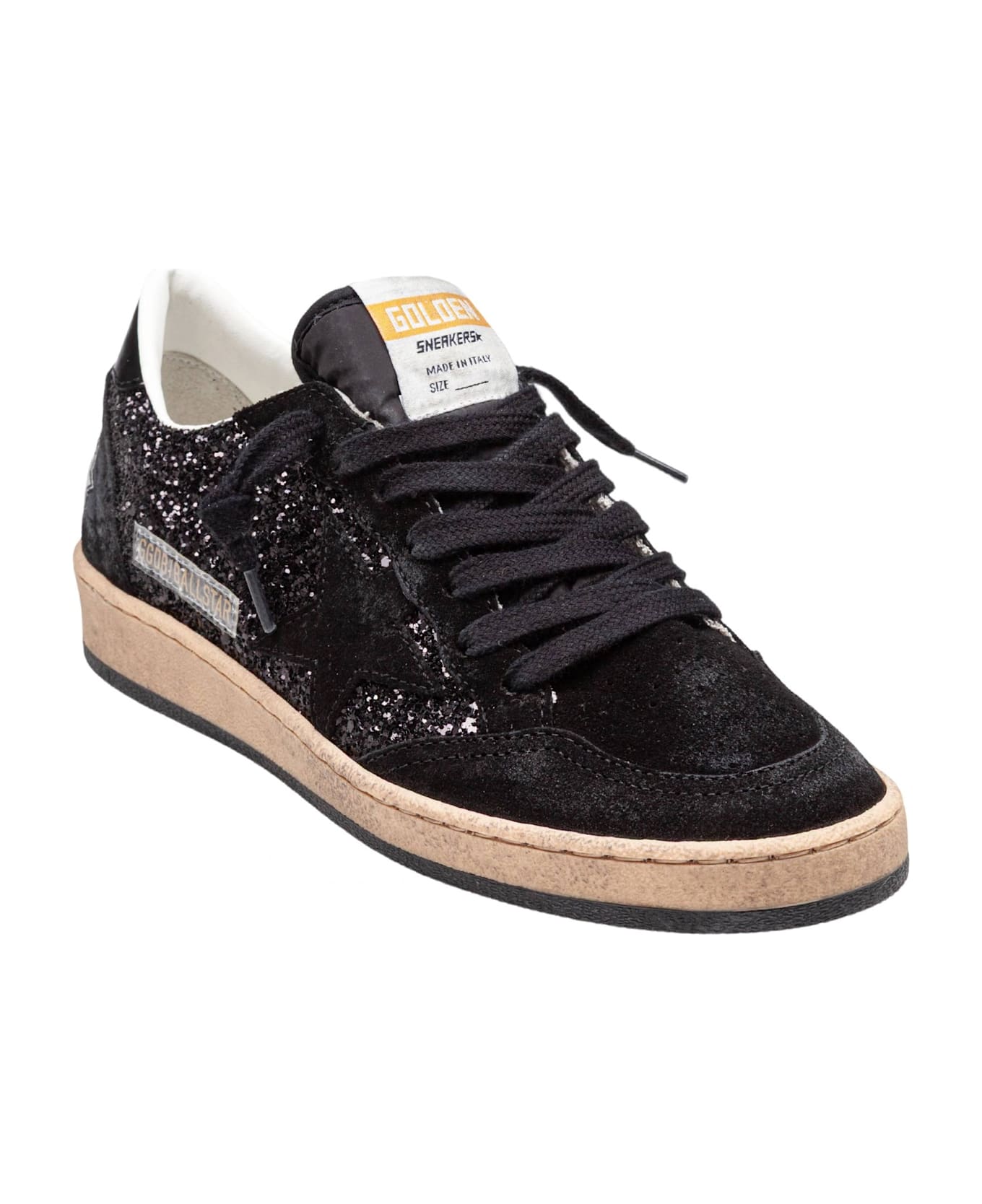 Golden Goose Sneakers Ballstar In Suede And Glitter Color Black - Black