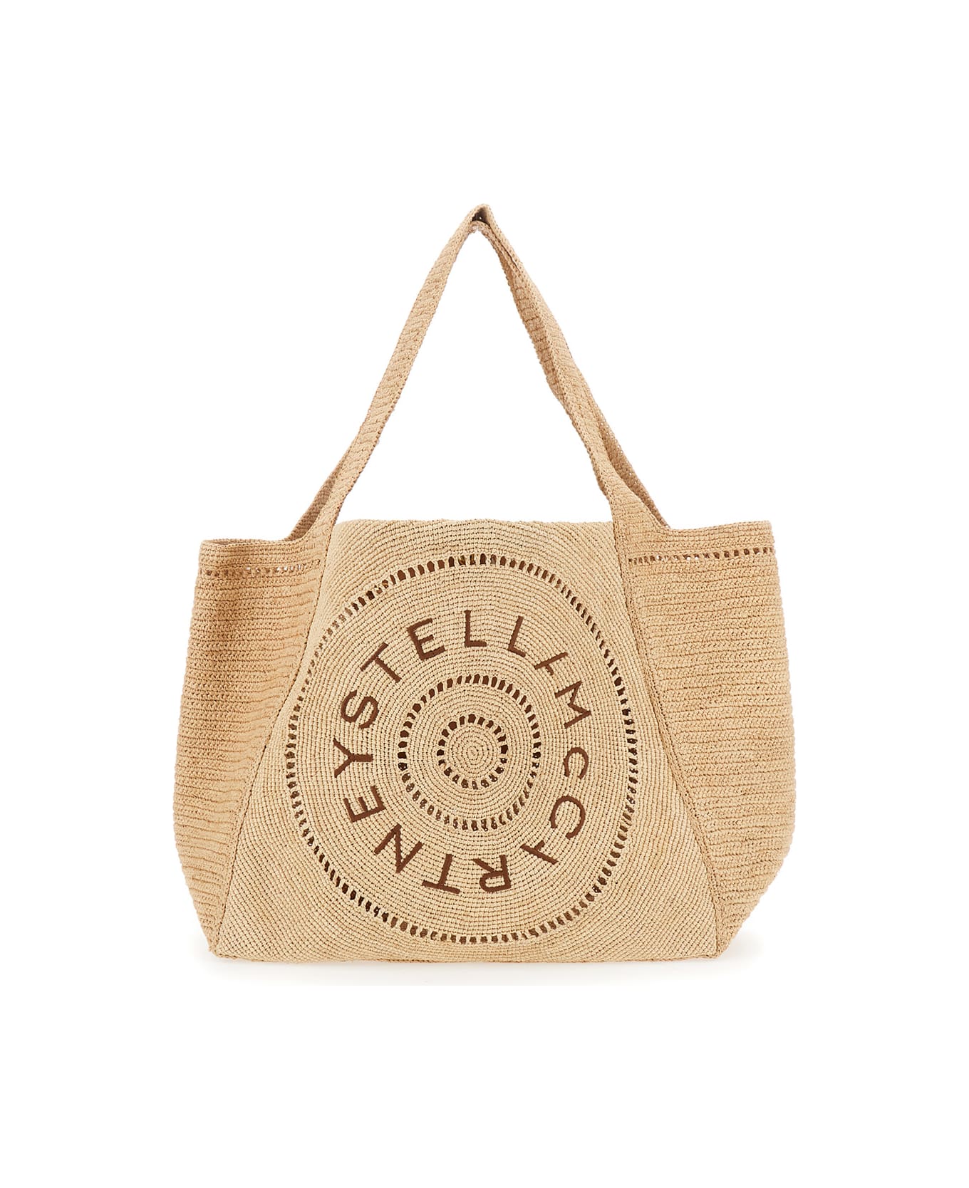 Stella McCartney Beige Tote Bag With Two Top Handles And Logo Embroidery On The Front In Raffia Woman - Beige