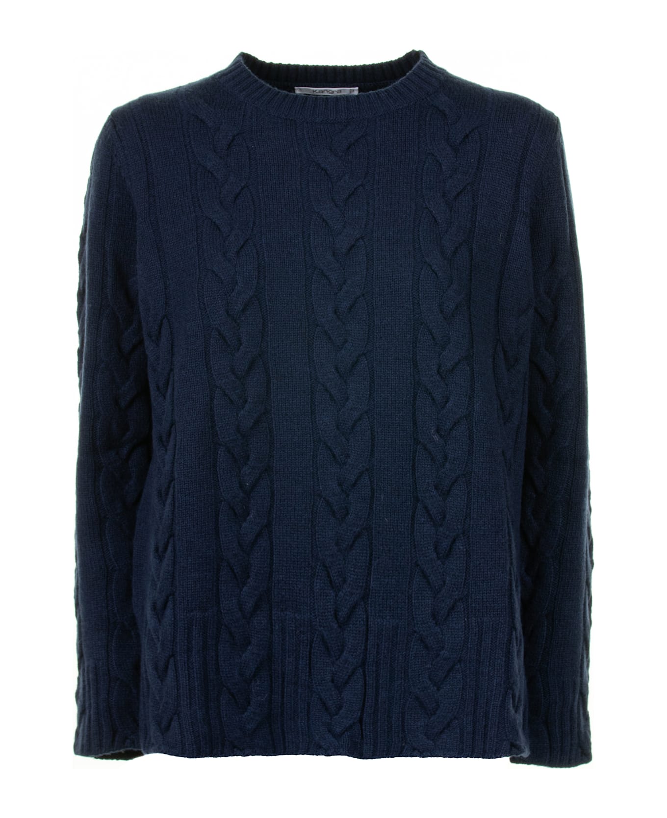 Kangra Navy Blue Braid Crewneck Sweater - MARINE