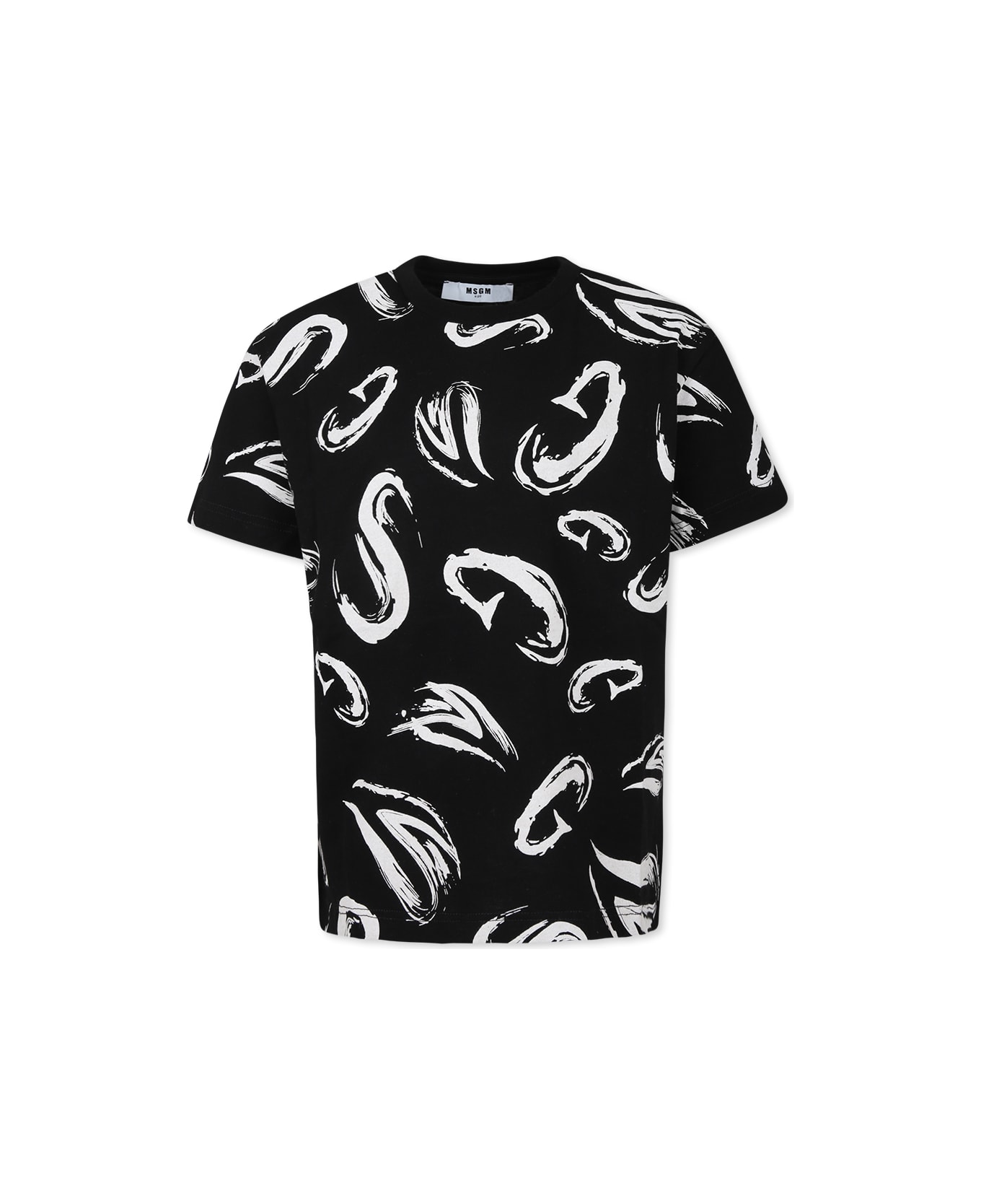 MSGM Black T-shirt For Boy With White Logo - Black