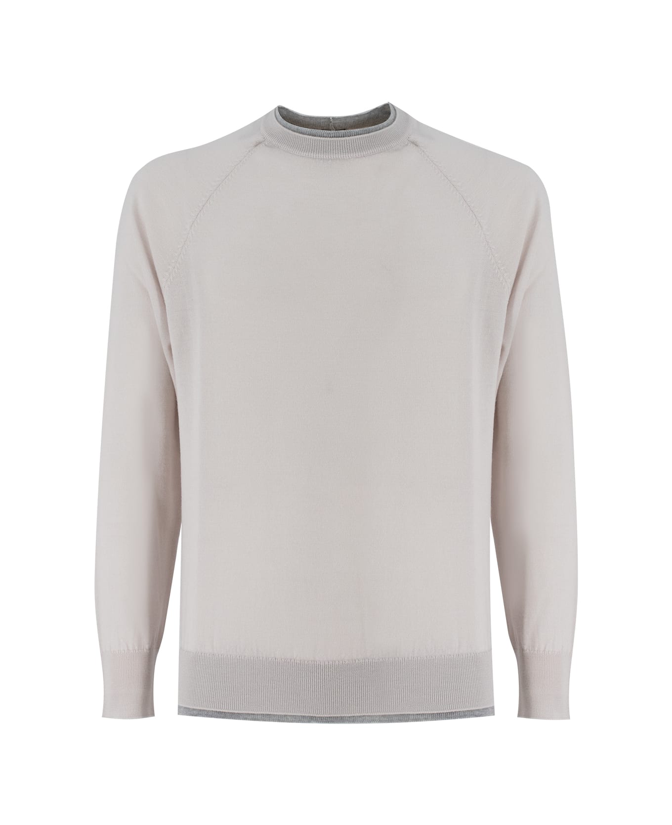 Eleventy Beige Crewneck Sweater With Ribbed Trim In Wool Man - SAND AND LT. GRAY