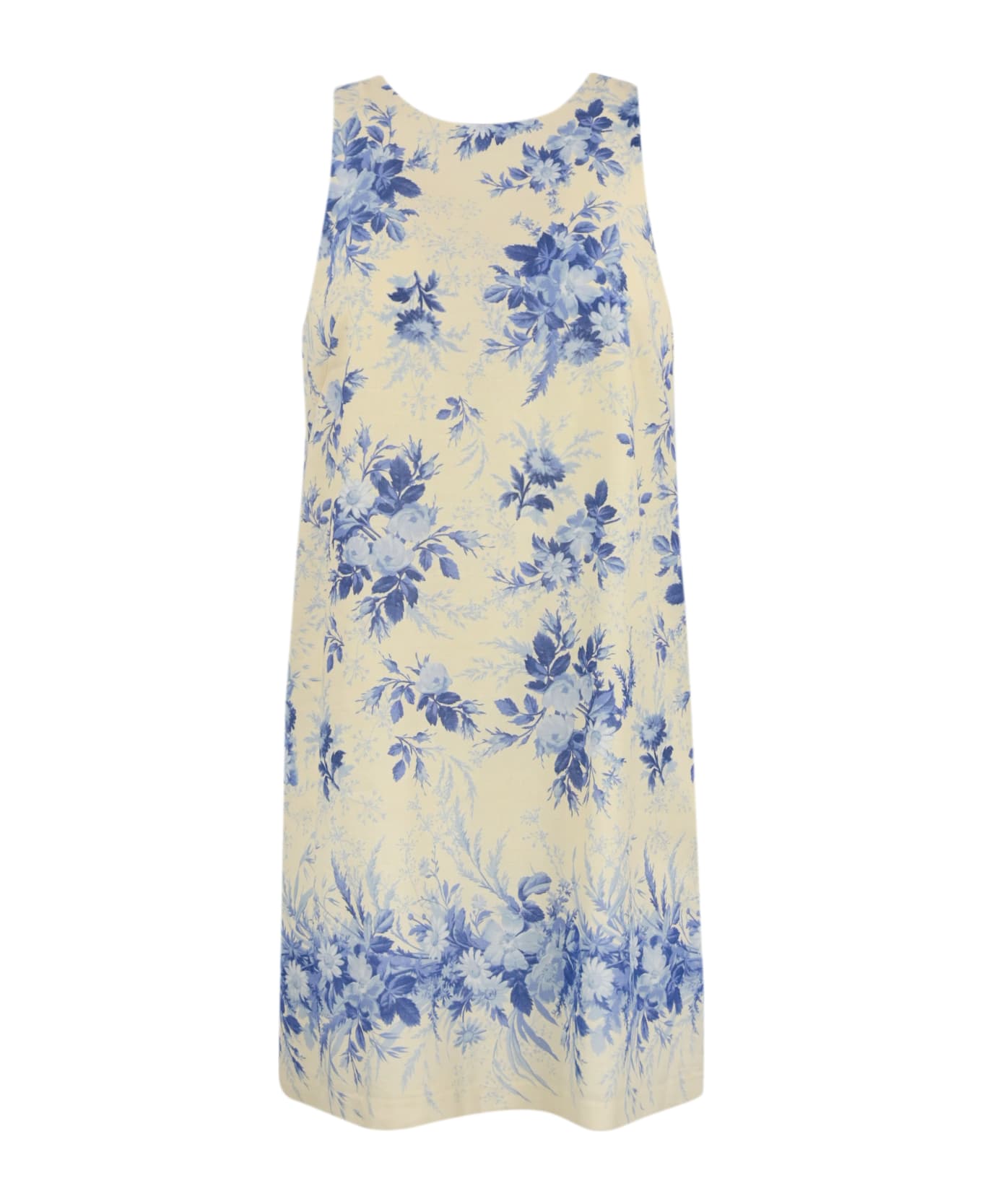 TwinSet Floral Print Linen Blend Dress - Bianco e Blu