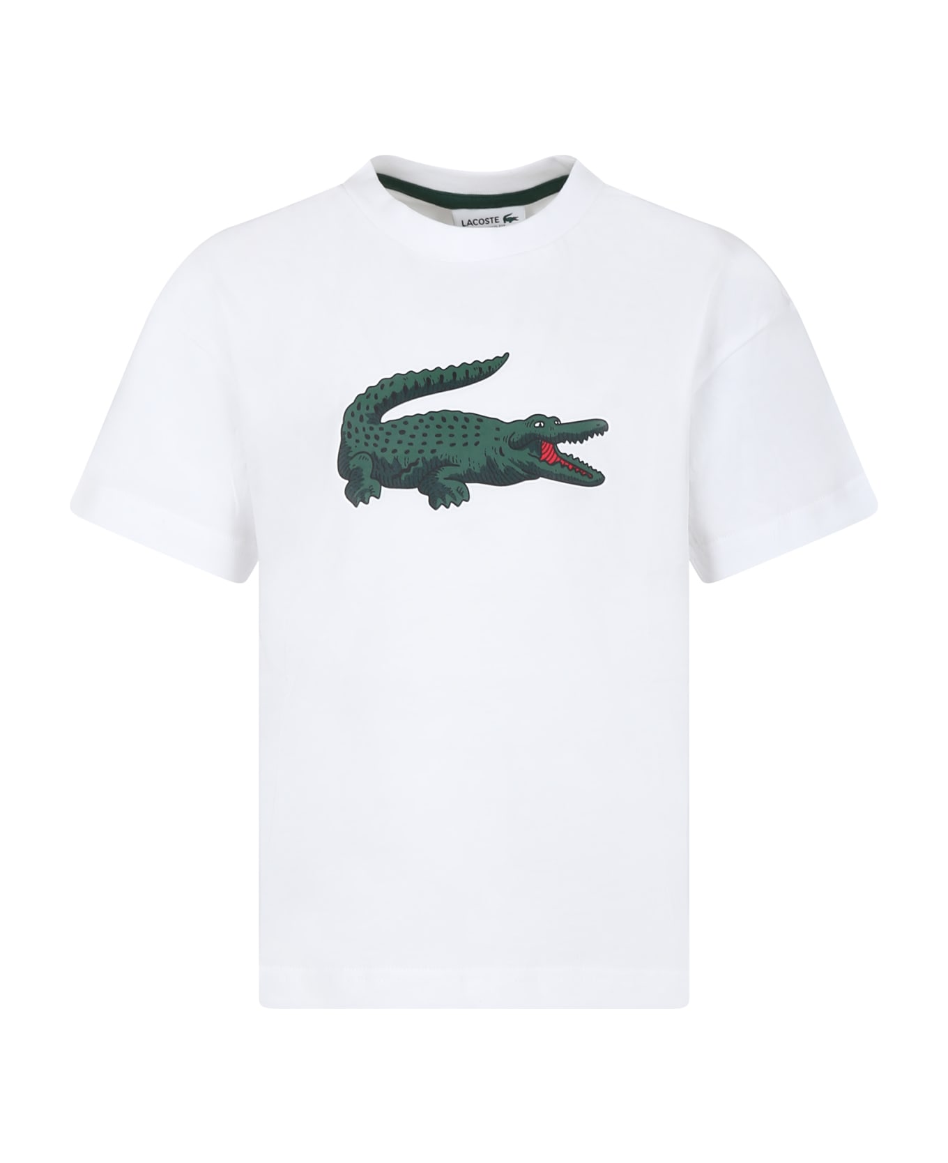 Lacoste White T-shirt For Boy With Crocodile - White