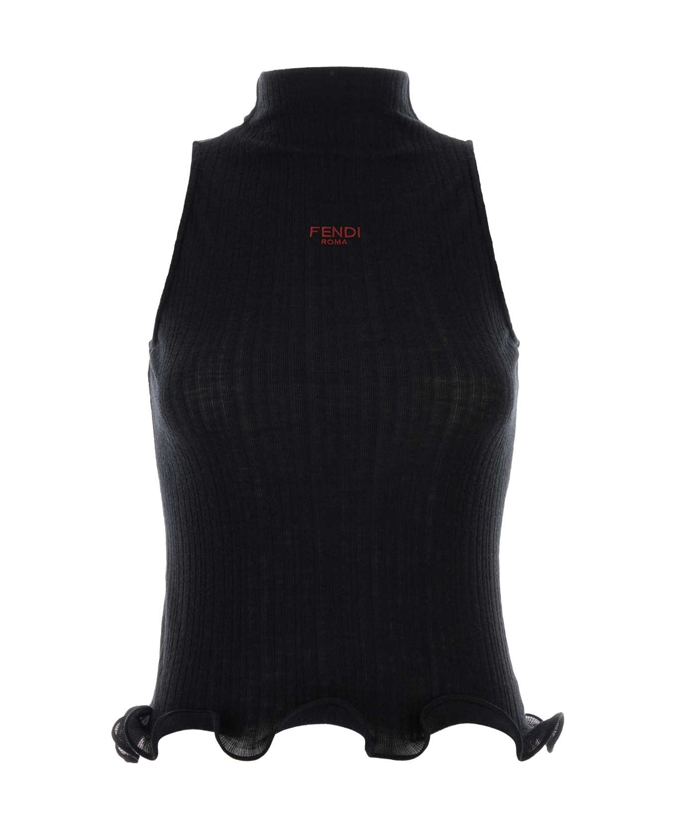 Fendi Black Cotton Tank Top - Black