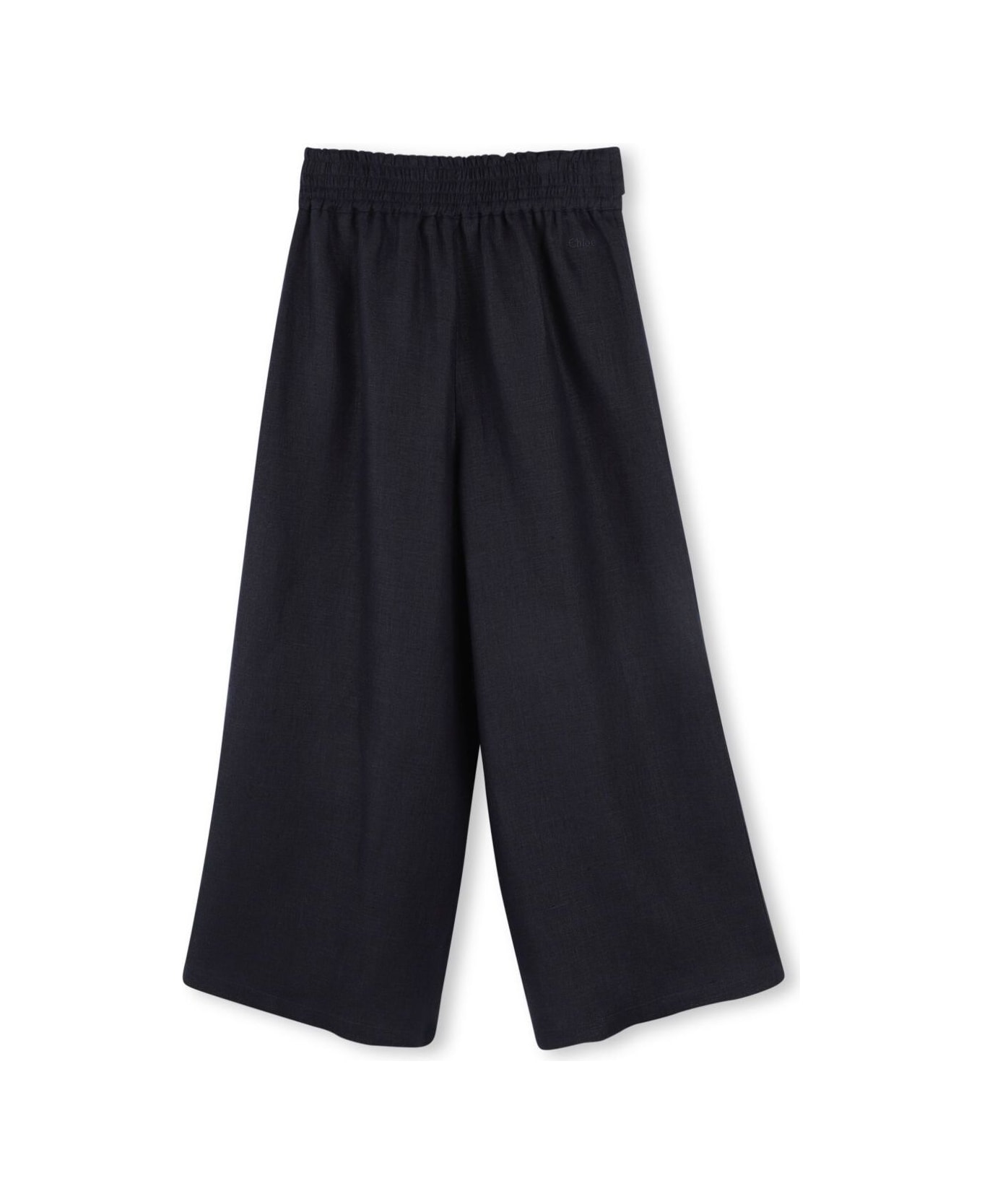 Chloé Blue Pants With Bow Closure On The Front In Linen Girl - Blu