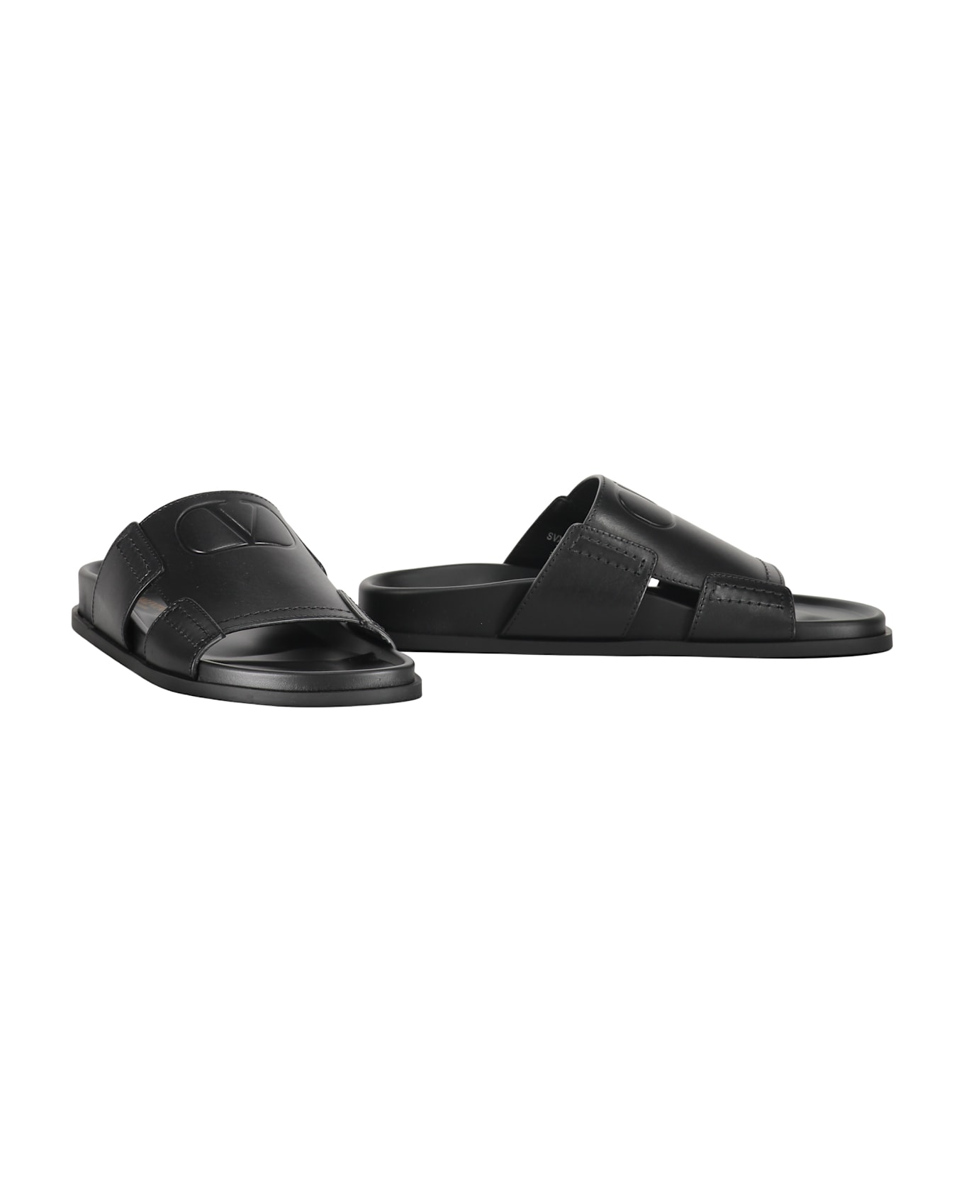 Valentino Garavani Leather Slides With Logo - black