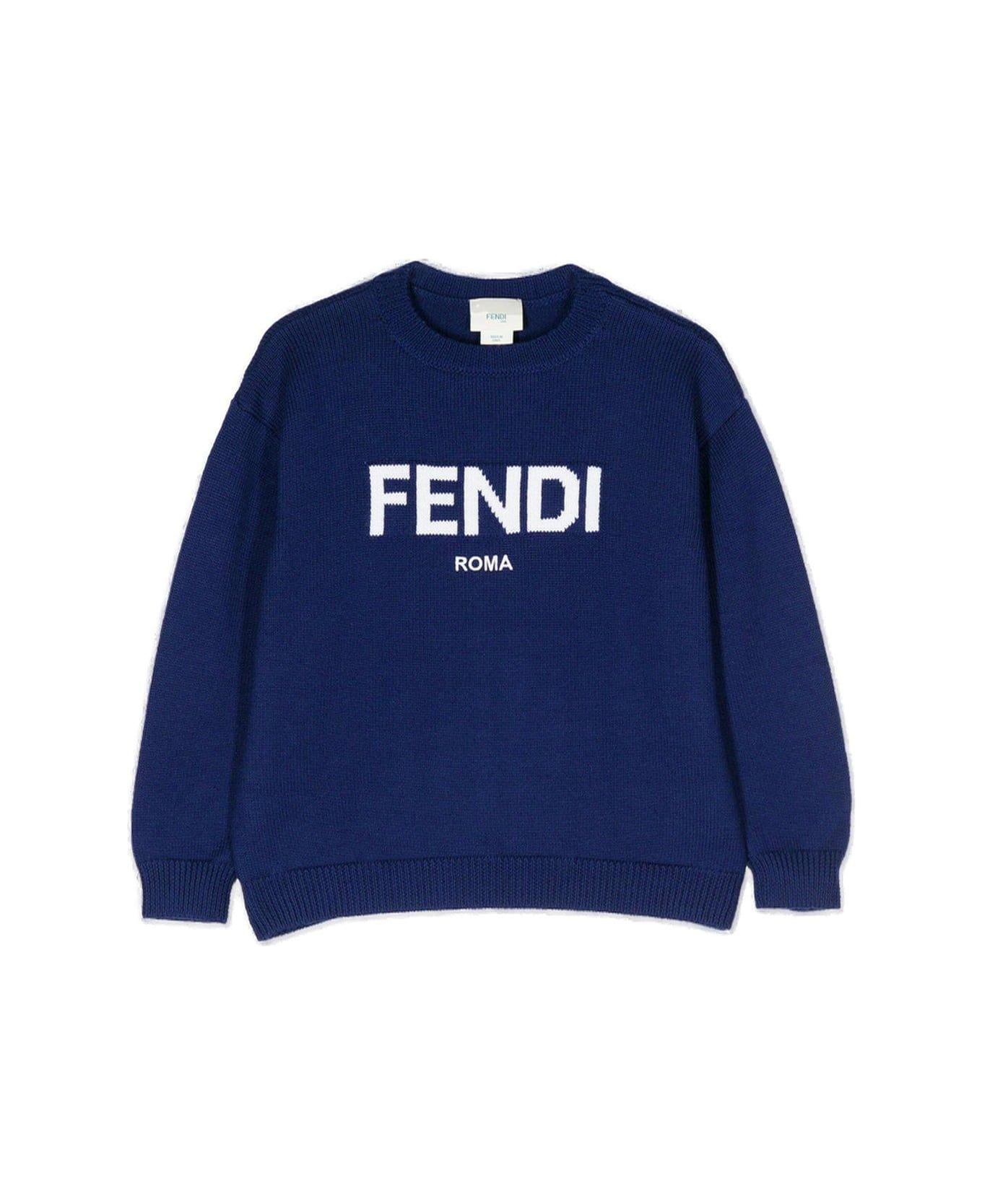 Fendi Logo Lettering Crewneck Jumper - Blu