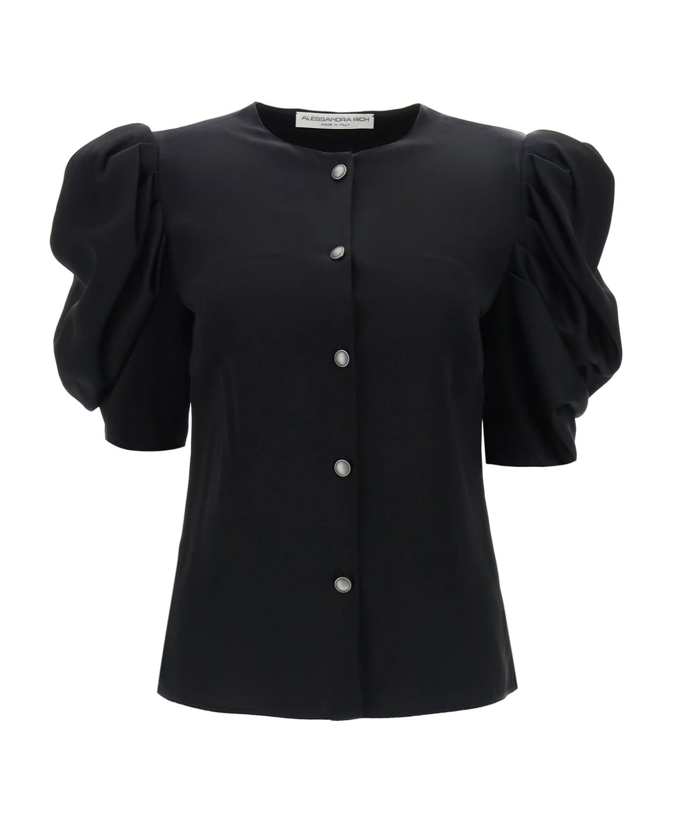 Alessandra Rich Envers Satin Blouse With Bouffant Sleeves - BLACK (Black)