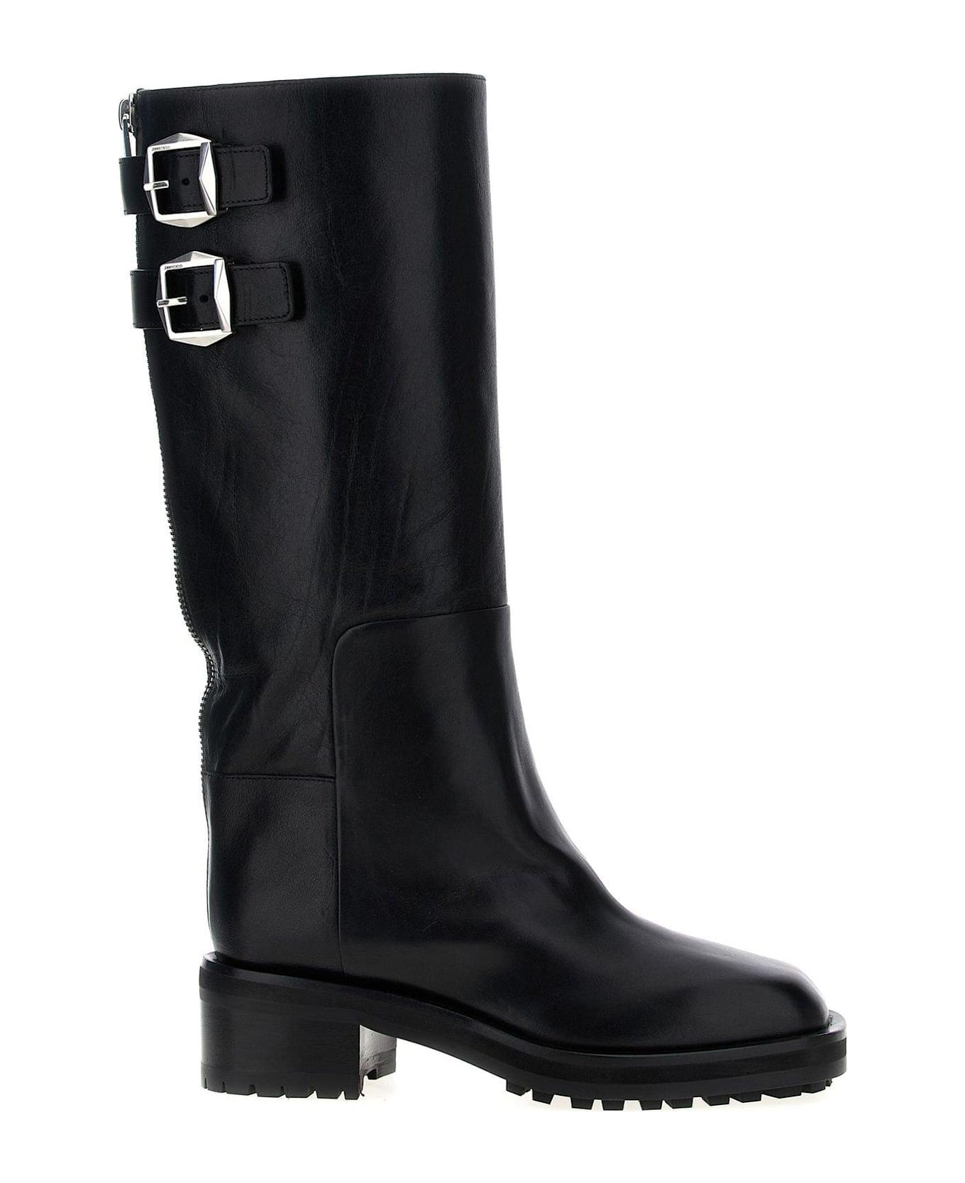 Jimmy Choo Back Zip Buckle Boots - Black