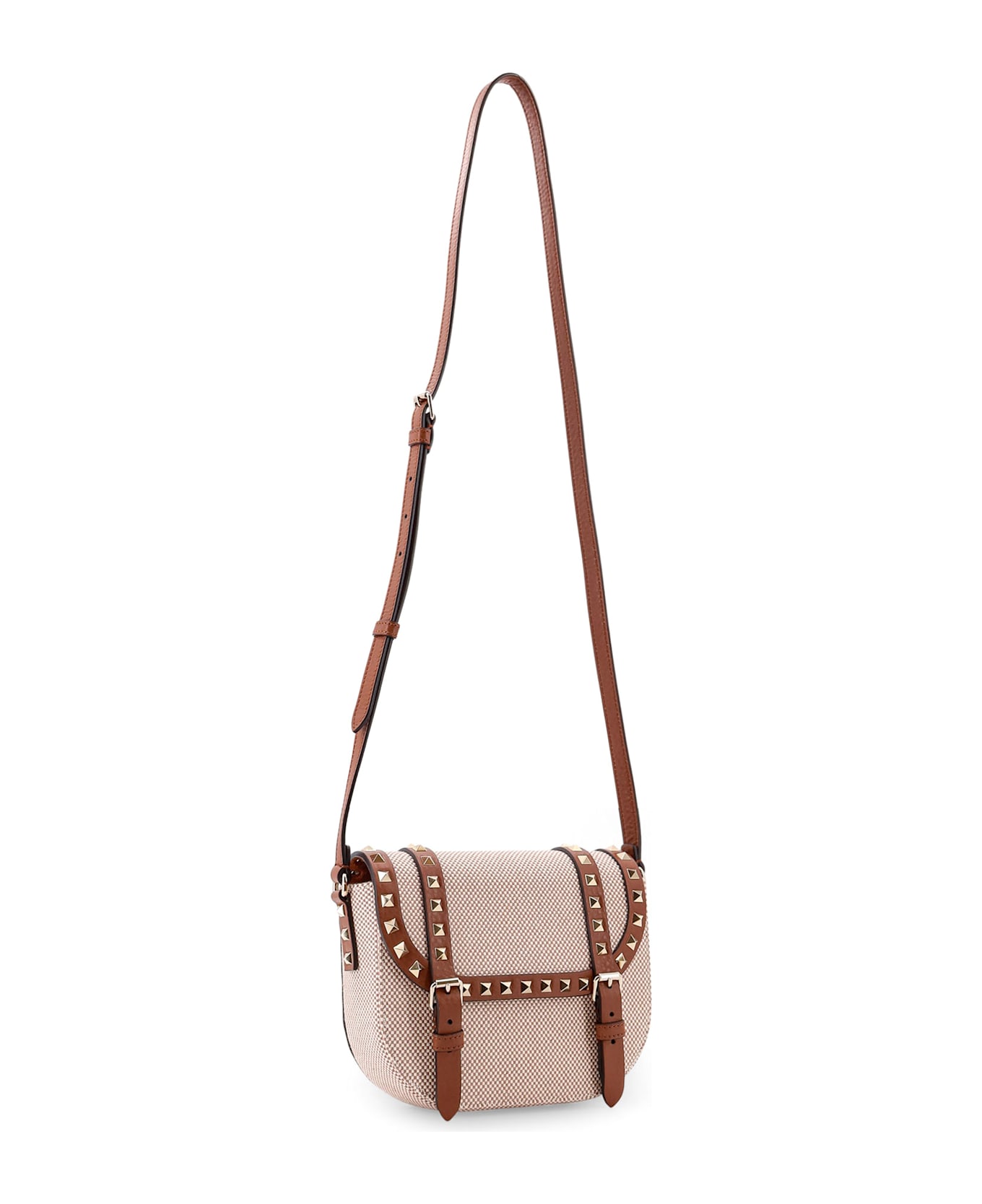 Valentino Garavani Messenger Rockstud Fabric And Leather Shoulder Bag - Brown