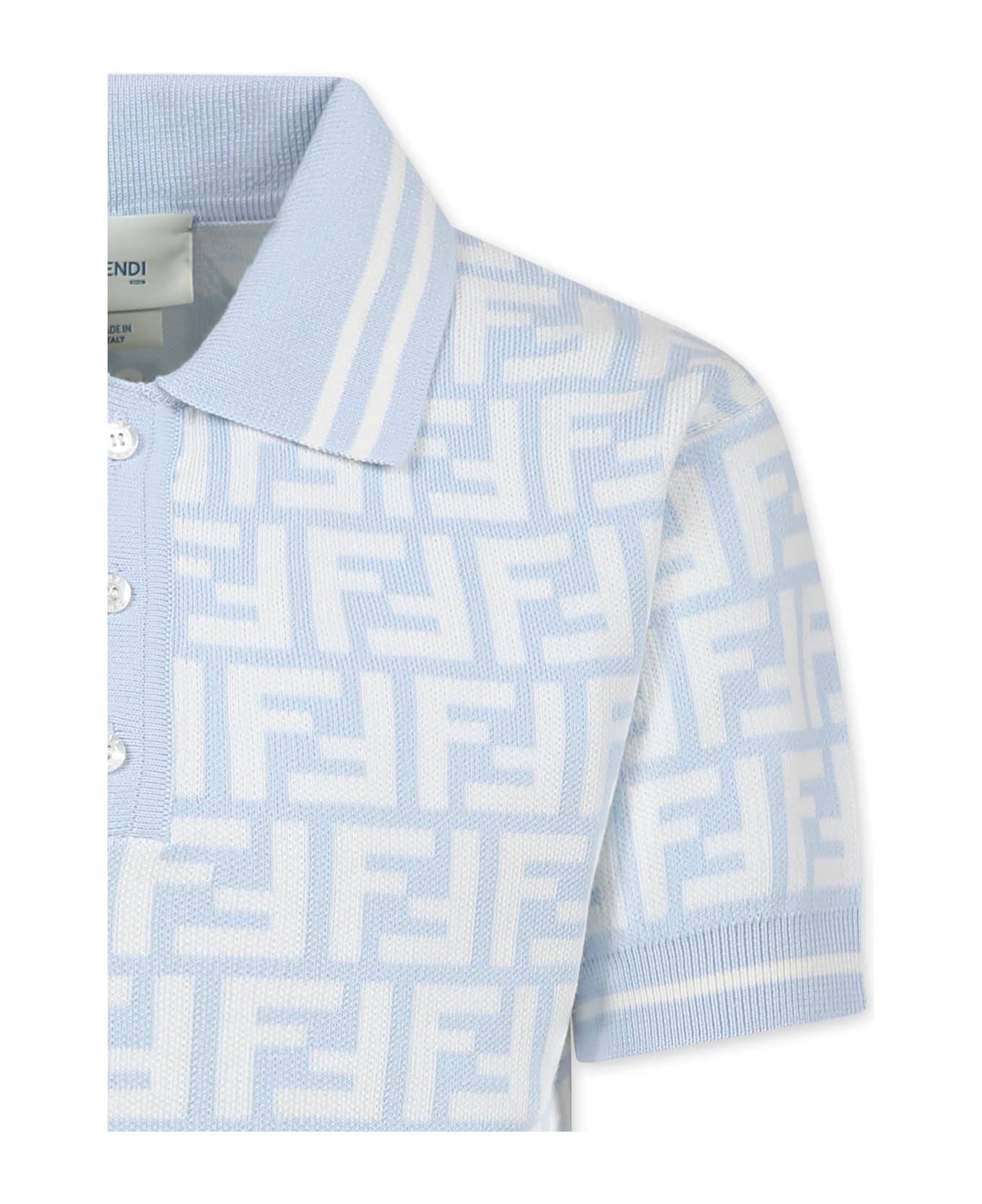 Fendi Light Blue Polo Shirt For Boy With Ff - Light Blue