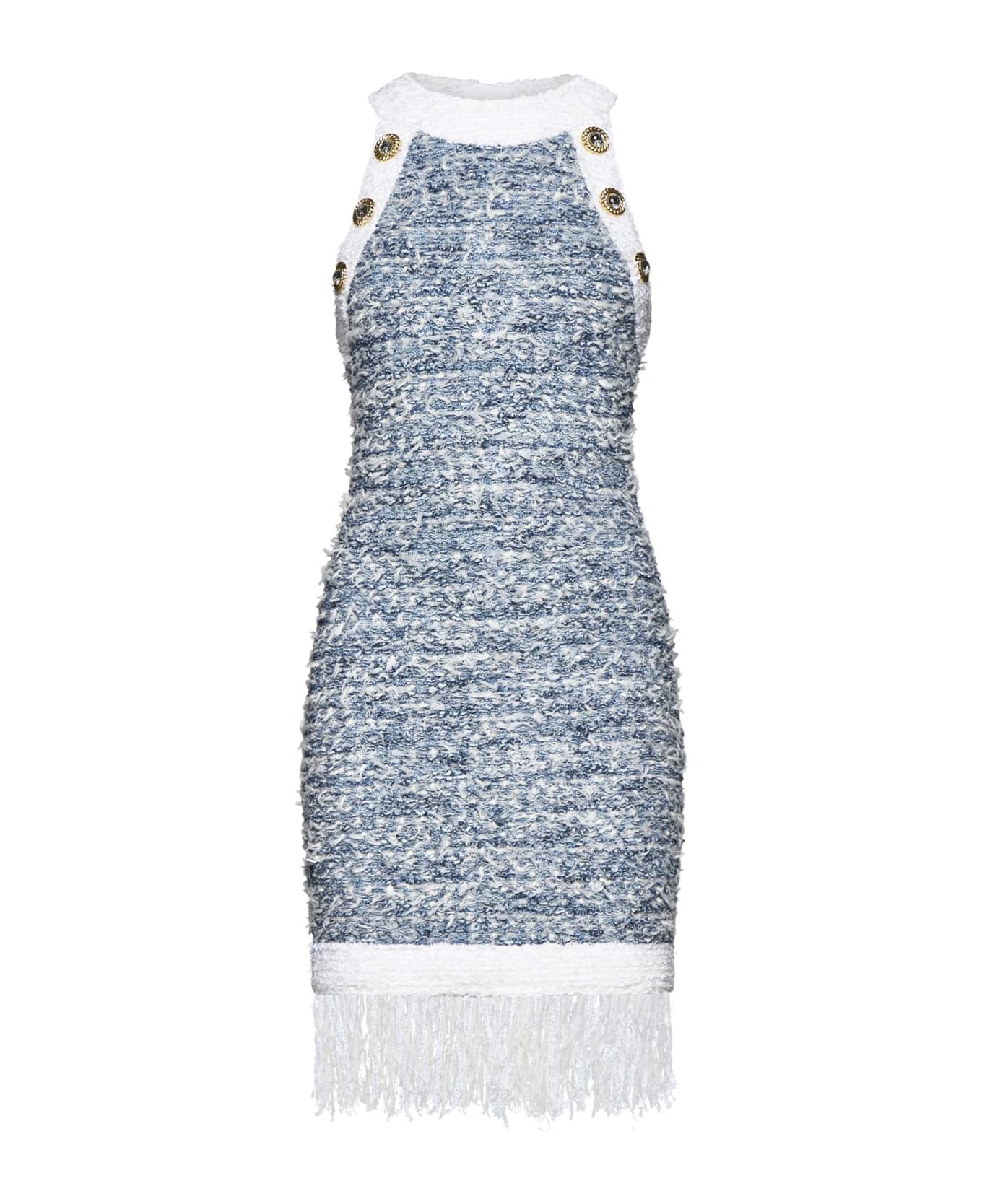 Balmain Fringed Tweed Dress - Belu pale/blanc ワンピース＆ドレス