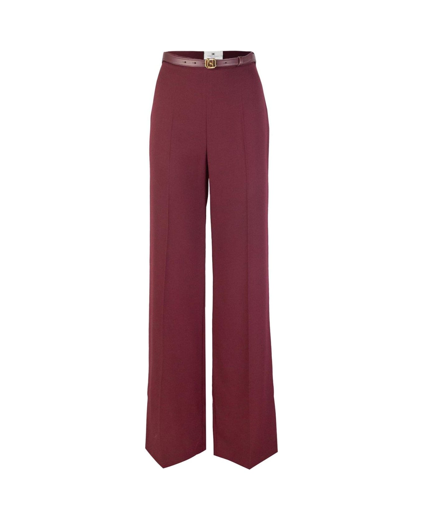 Elisabetta Franchi Belted Pressed Crease Palazzo Pants - VINO