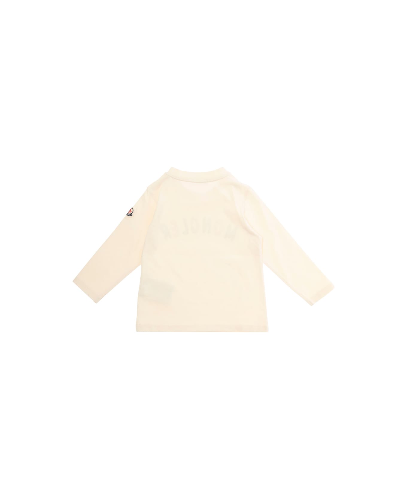 Moncler White Long Sleeve T-shirt With Logo Print In Stretch Cotton Baby - White