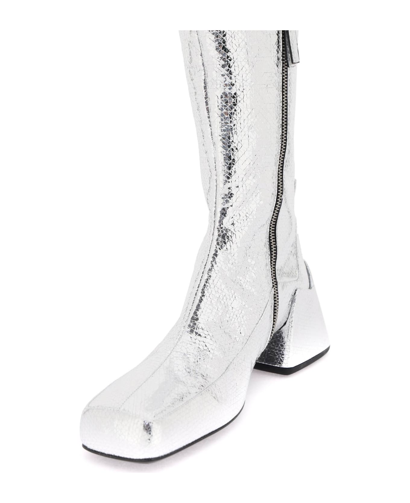 Jil Sander Cracked-effect Laminated Leather Boots - SILVER MOON (Silver)