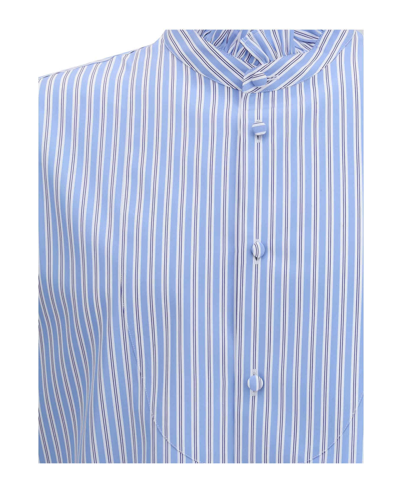 Valentino Striped Plastron And Ruffle Shirt