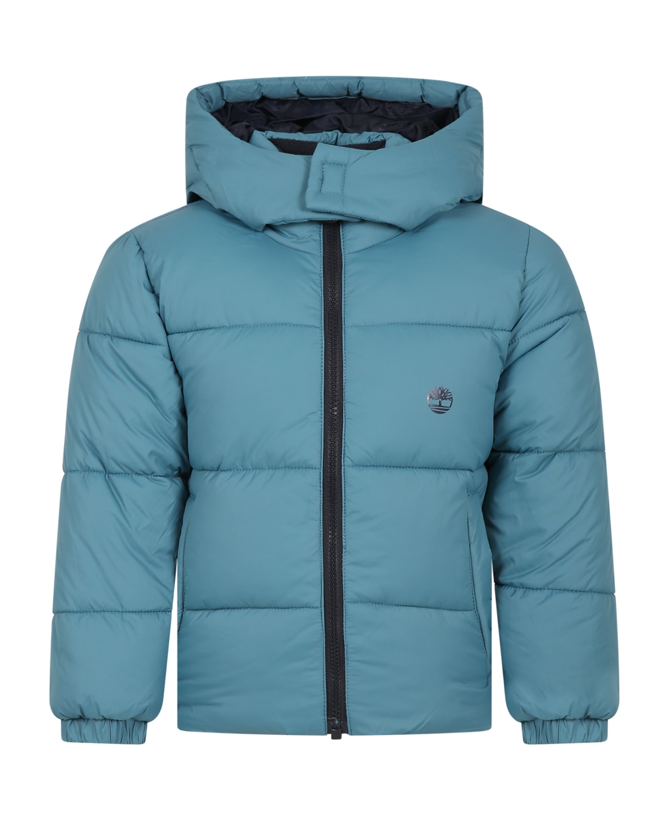 Timberland Light Blue Down Jacket For Boy With Logo - Light Blue