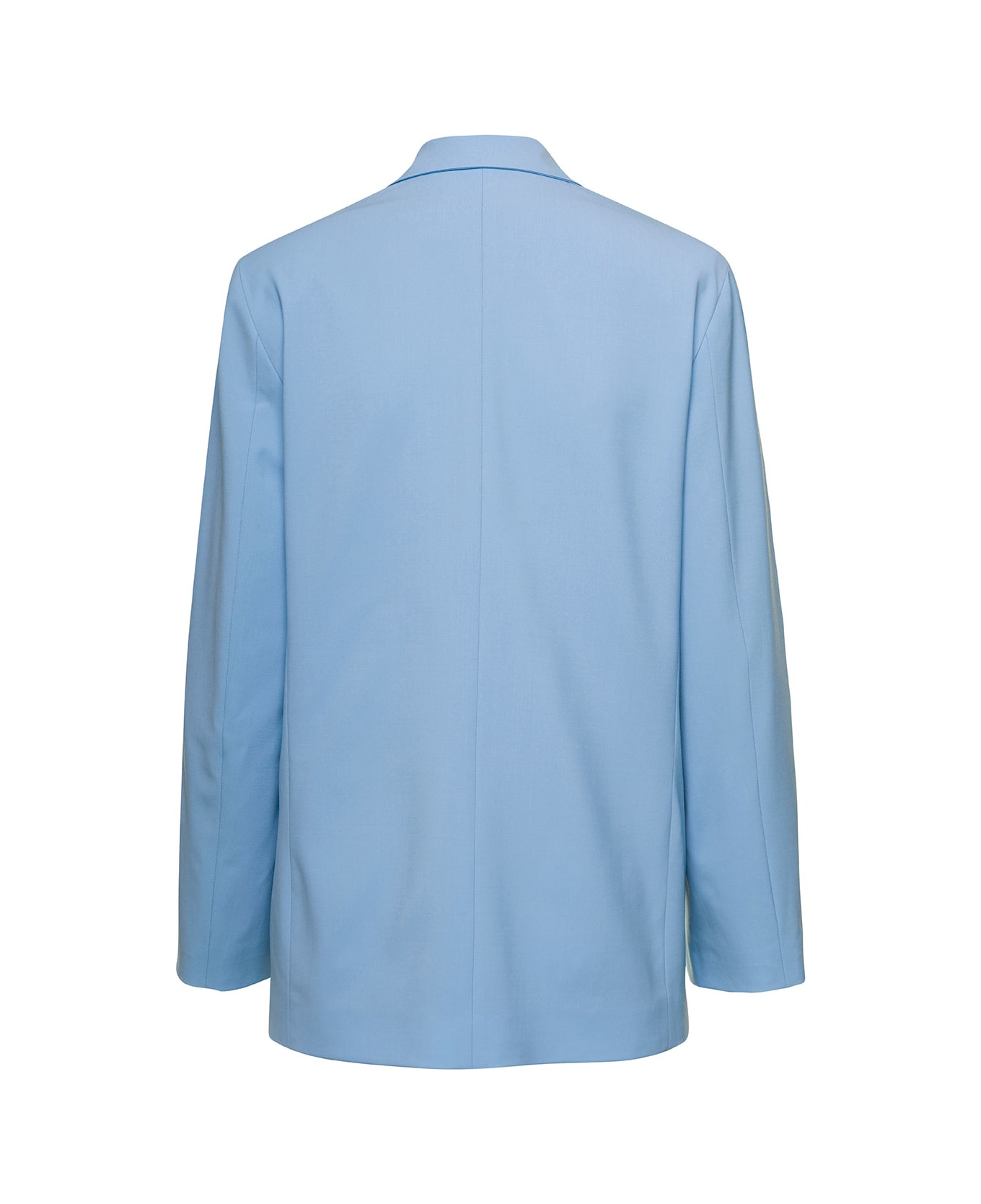 MSGM Light Blue Double-breasted Jacket With Buttoned Sleeves In Stretch Wool Woman - Blu