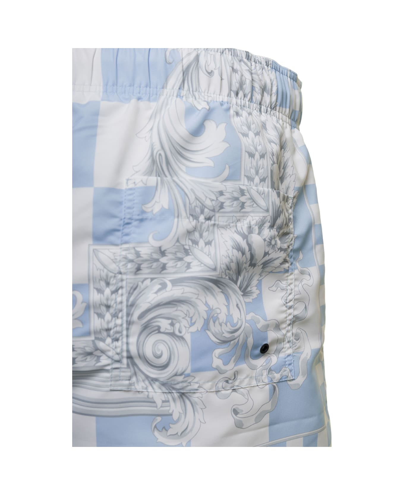 Versace All-over Multicolor Baroque Print Swimsuit In Technical Fabric Man - Light blue