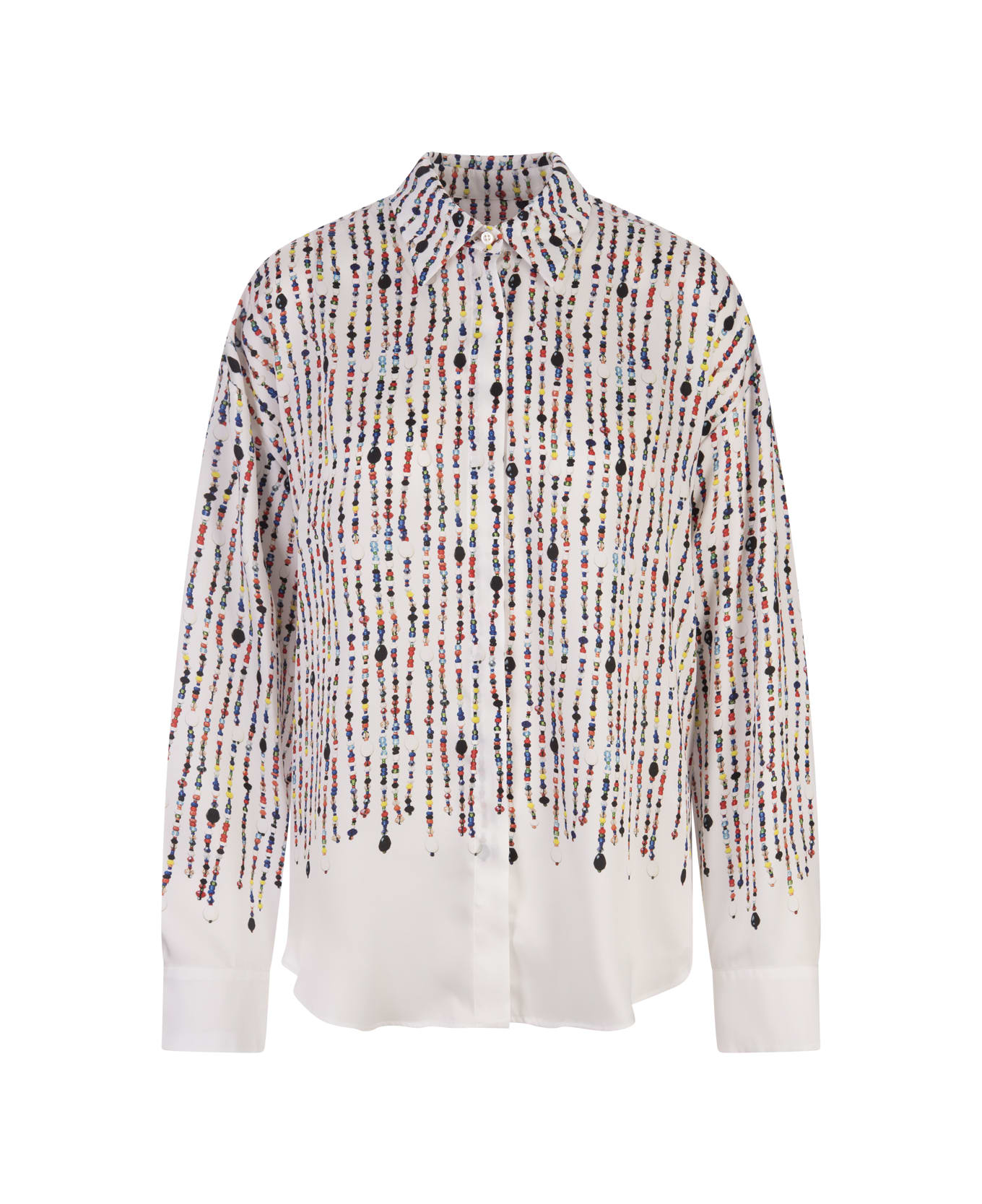 MSGM White Shirt With Multicolour Bead Print - White