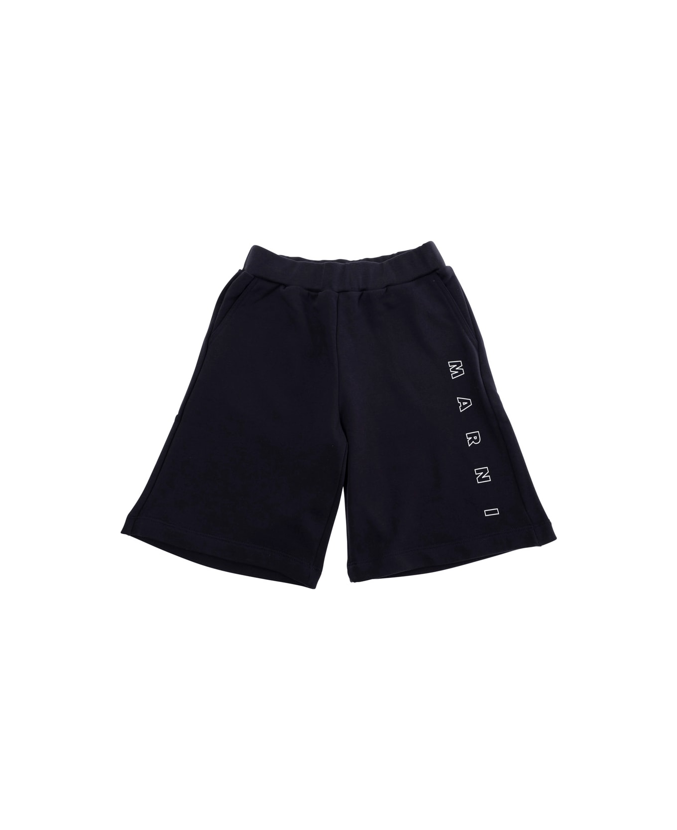 Marni Blue Shorts With Elastic Waist And Logo Lettering On The Front In Cotton Boy - Blu