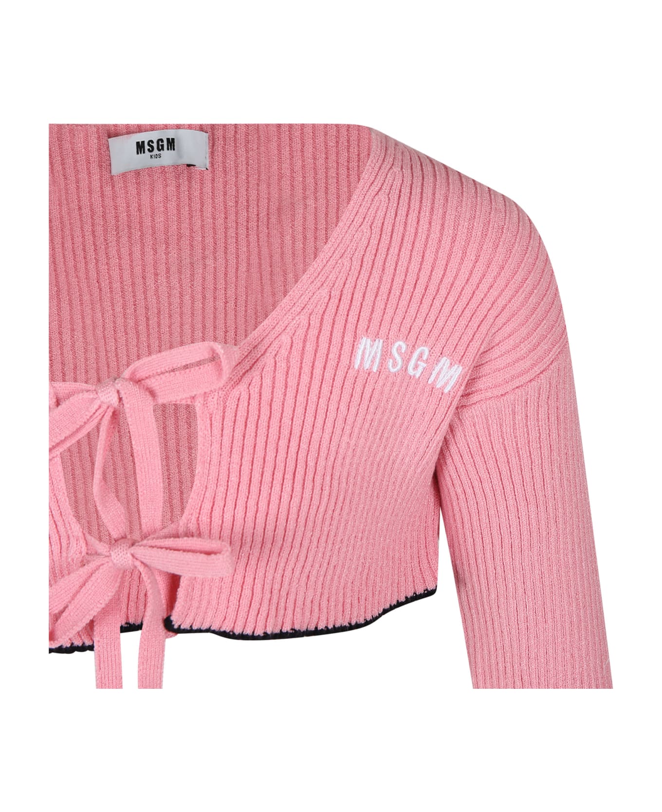 MSGM Pink Cardigan For Girl With Logo - Pink ニットウェア＆スウェットシャツ
