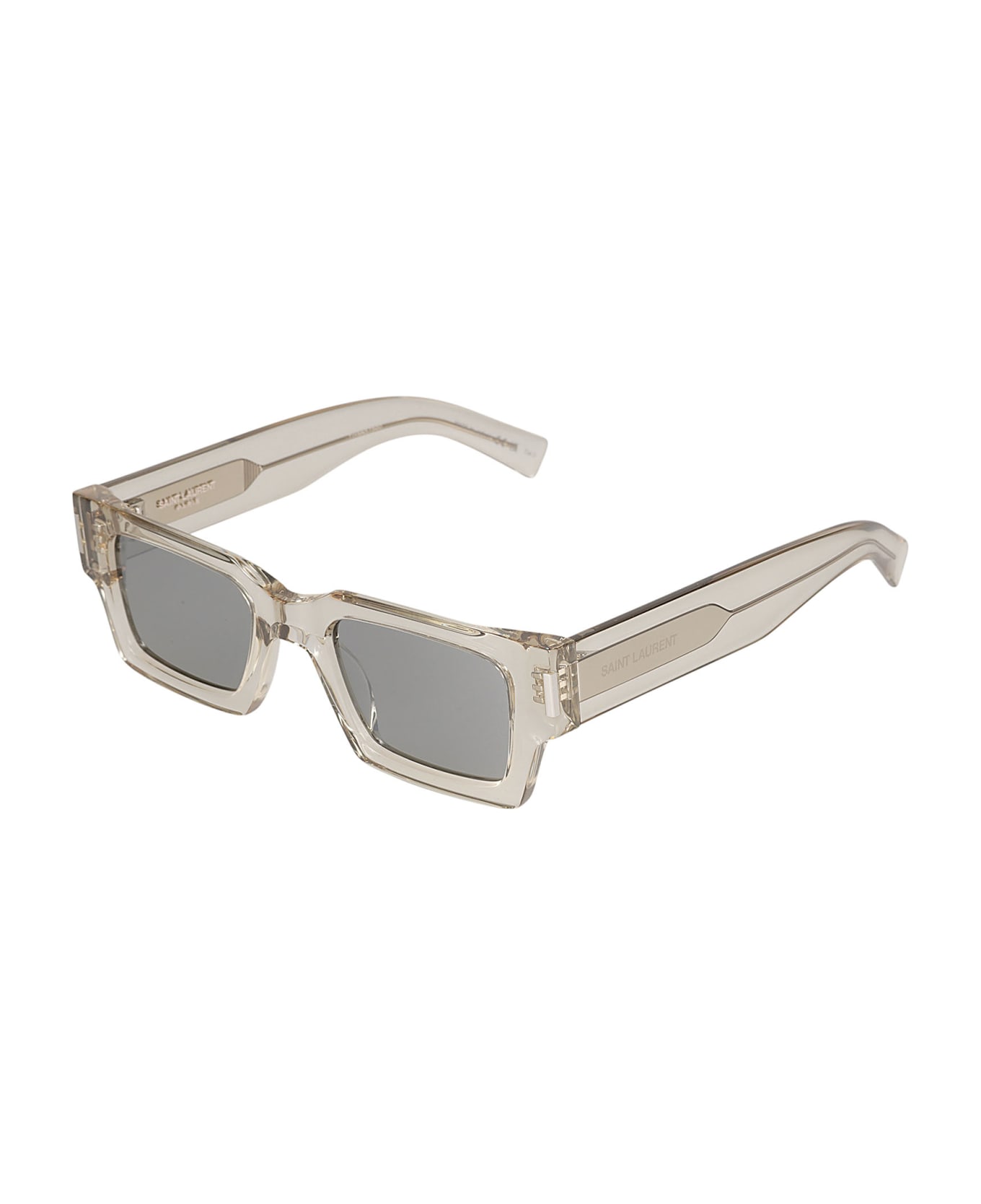Saint Laurent Eyewear Square Frame Transparent Sunglasses - Beige/Silver サングラス