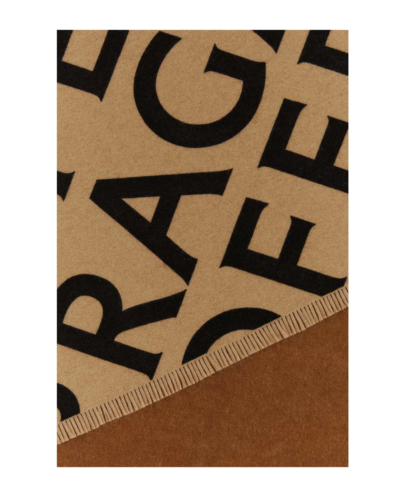 Ferragamo Embroidered Wool Blend Reversible Scarf - BLACKBEIGECAMEL