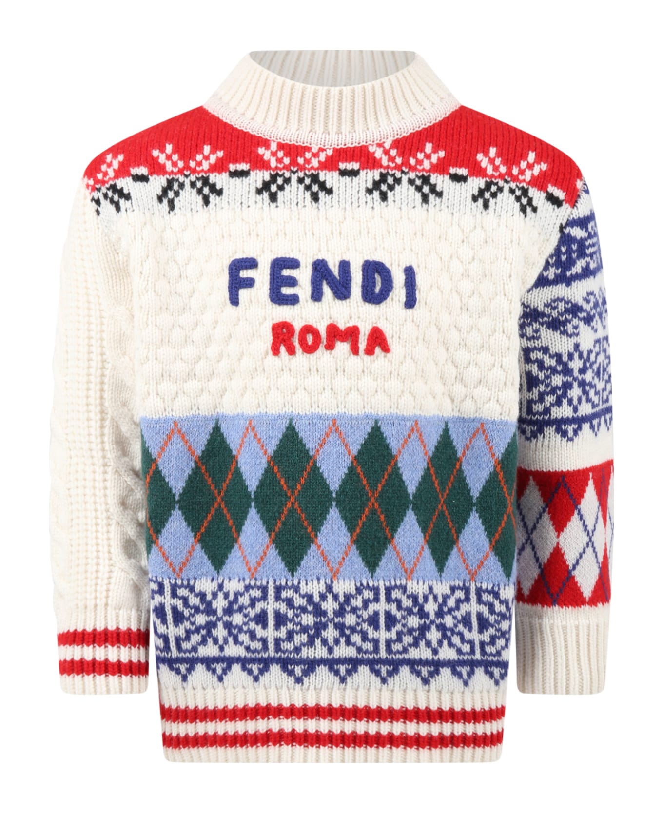 Fendi White Sweater For Boy With Logo - Multicolor