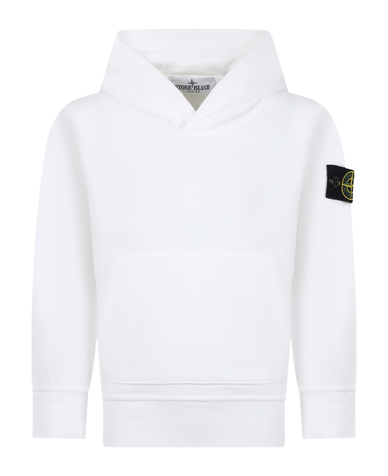 Stone Island Junior White Sweatshirt For Boy With Iconic Logo - Bianco