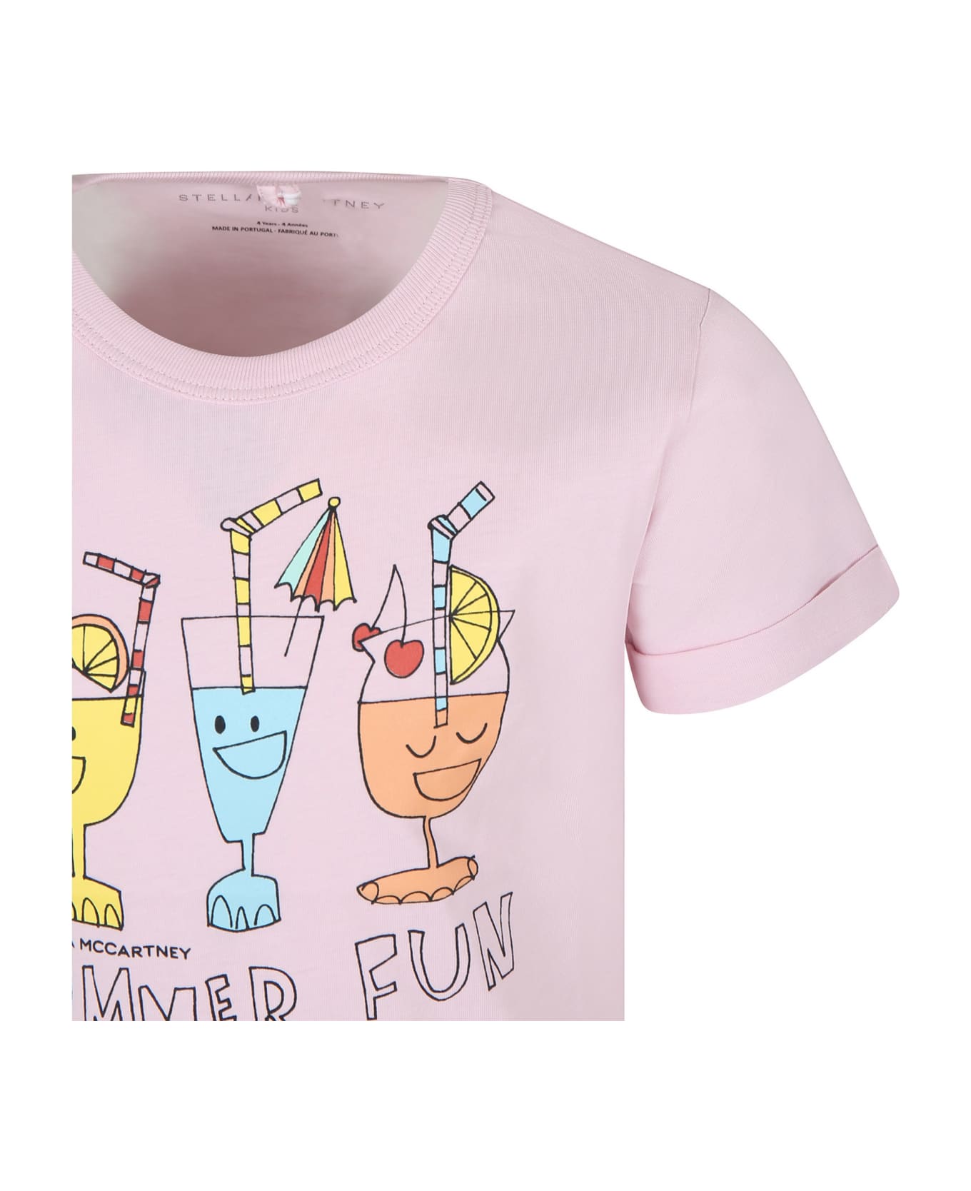 Stella McCartney Kids Pink T-shirt For Girl With Cocktail Print And Writing - Pink