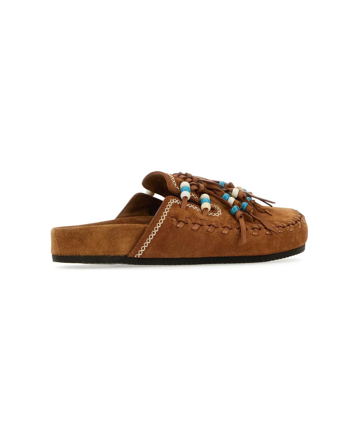 Alanui Camel Suede Leather Salvation Mountain Slippers - Brown