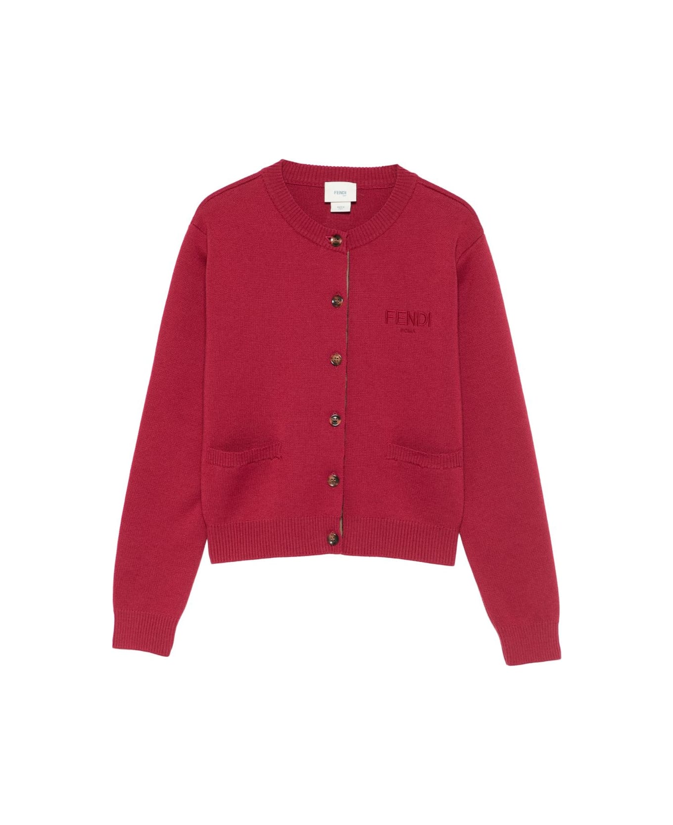 Fendi Kids Cardigan With Buttons And Embroidered Logo - Red