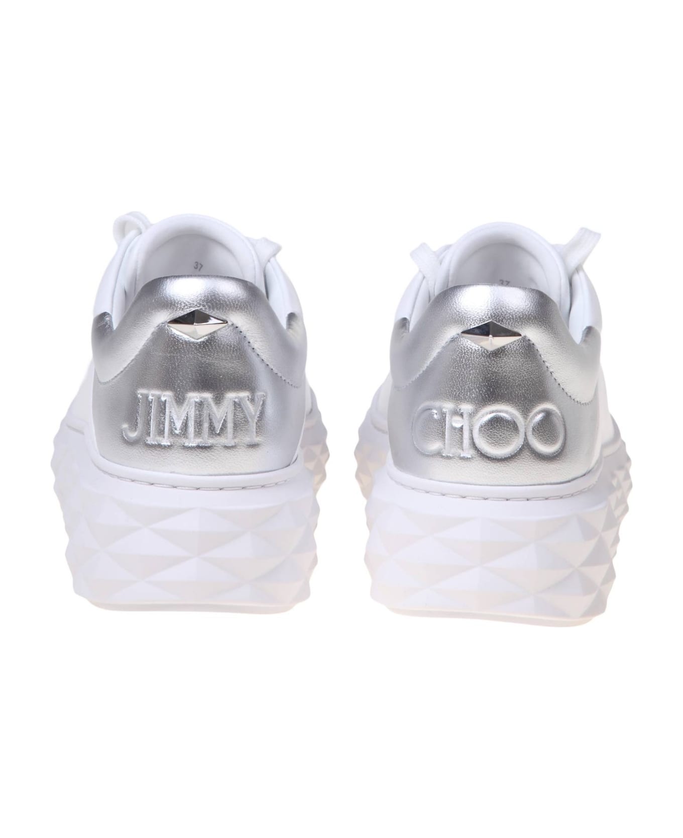 Jimmy Choo Diamond Maxi Sneakers In White And Silver Leather - White/Silver