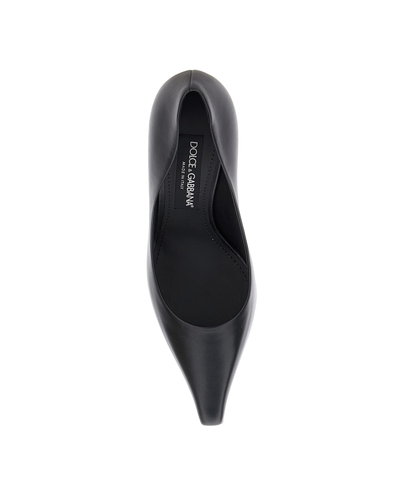 Dolce & Gabbana Black Pointed Pumps With Dg Detail In Leather Woman - Black