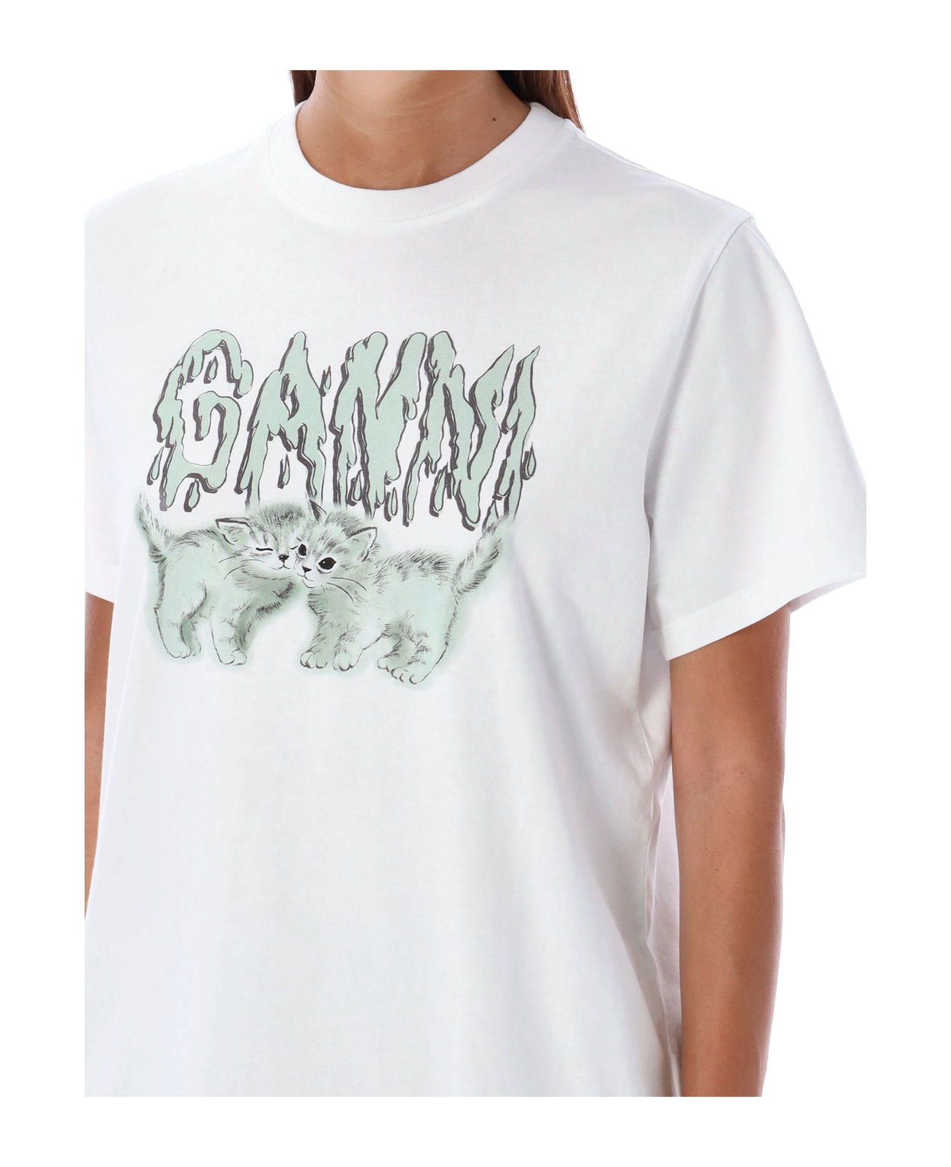 Ganni Basic Jersey Love Cats Relaxed T-shirt - BRIGHT WHITE