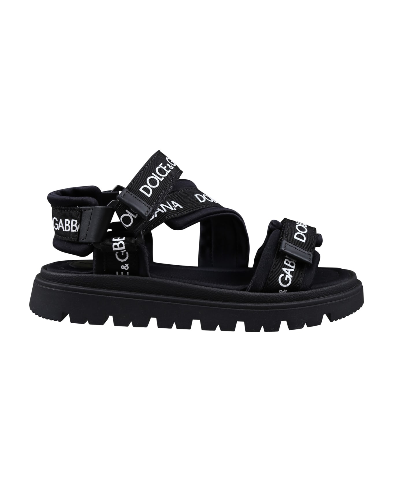 Dolce & Gabbana Black Sandals For Kids With Logo - Black