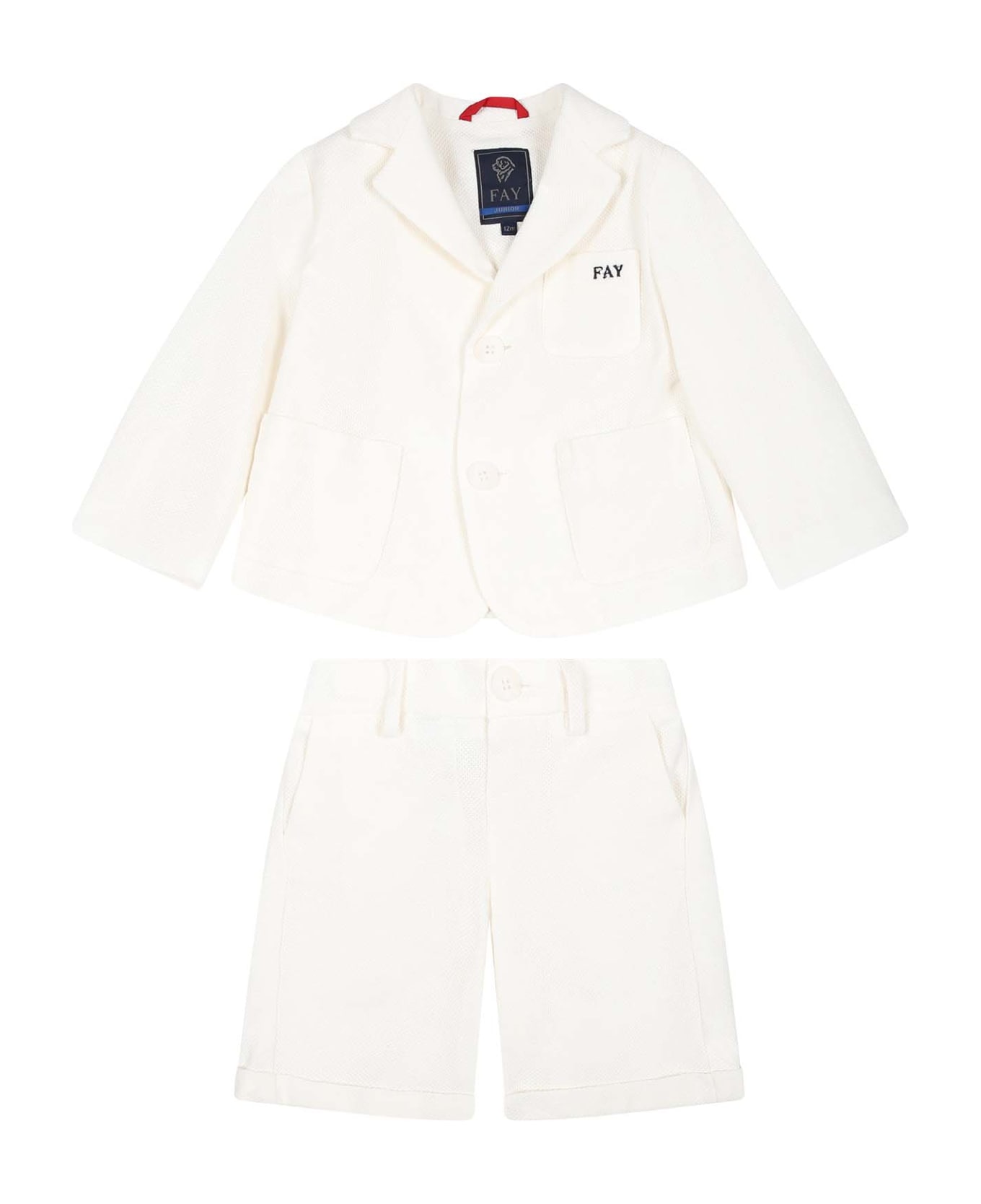 Fay Ivory Suit For Baby Boy With Logo - Ivory